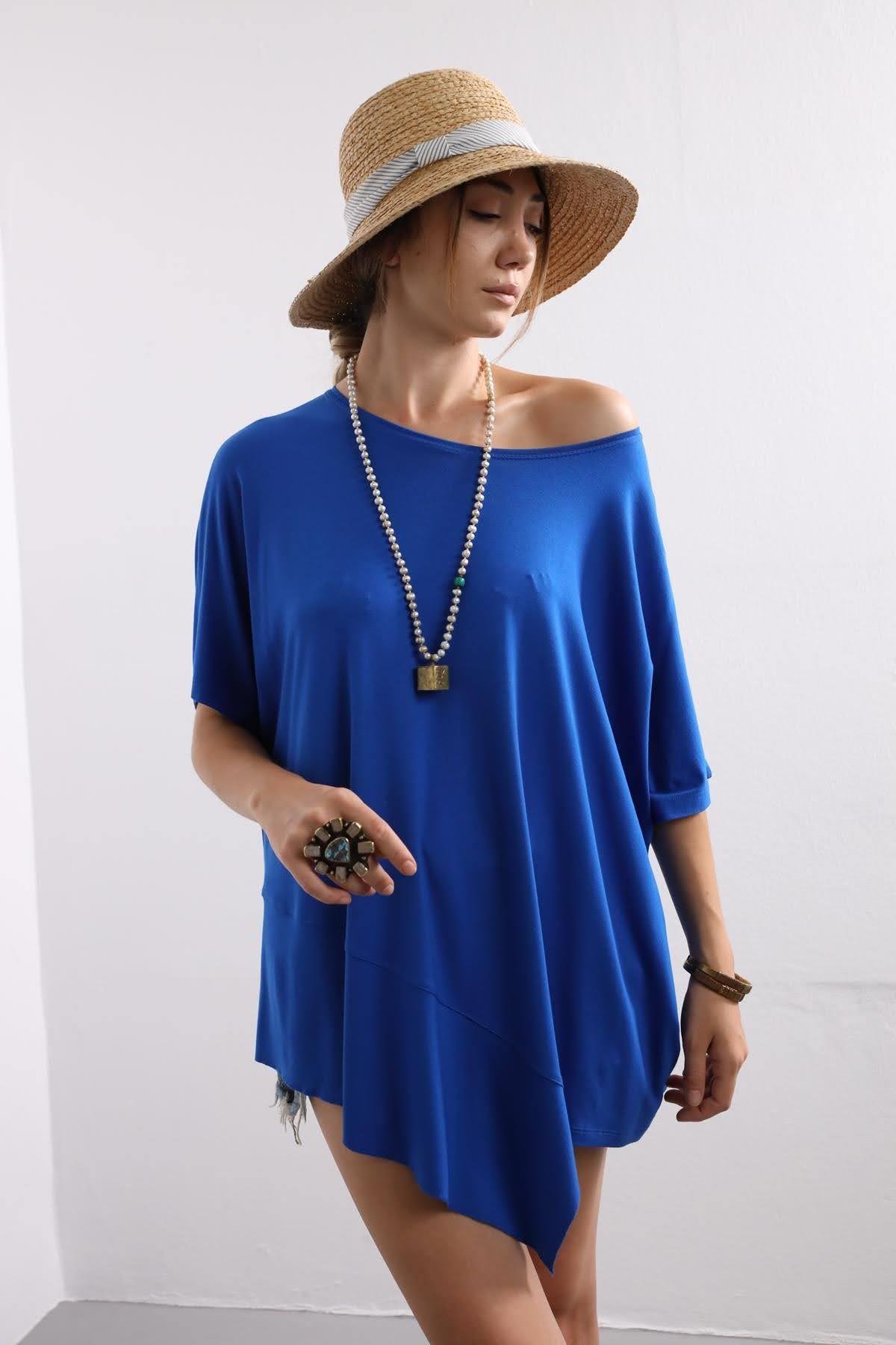 Saks Blue  Short Sleeve Patched  Blouse Saks Blue Short Sleeve Patched  Blouse