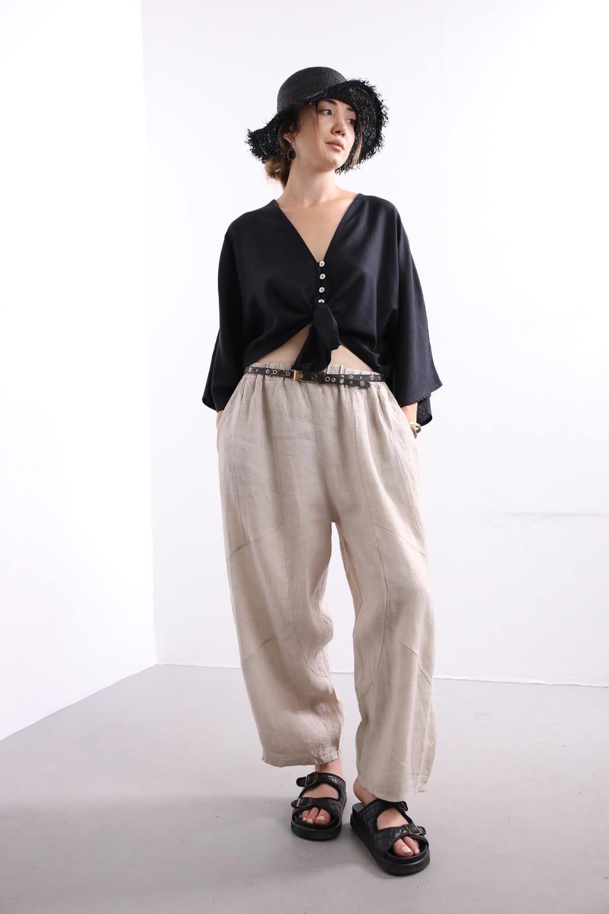 Siyah Düğmeli Keten Bolero - Şaman Butik Siyah Düğmeli Keten Bolero