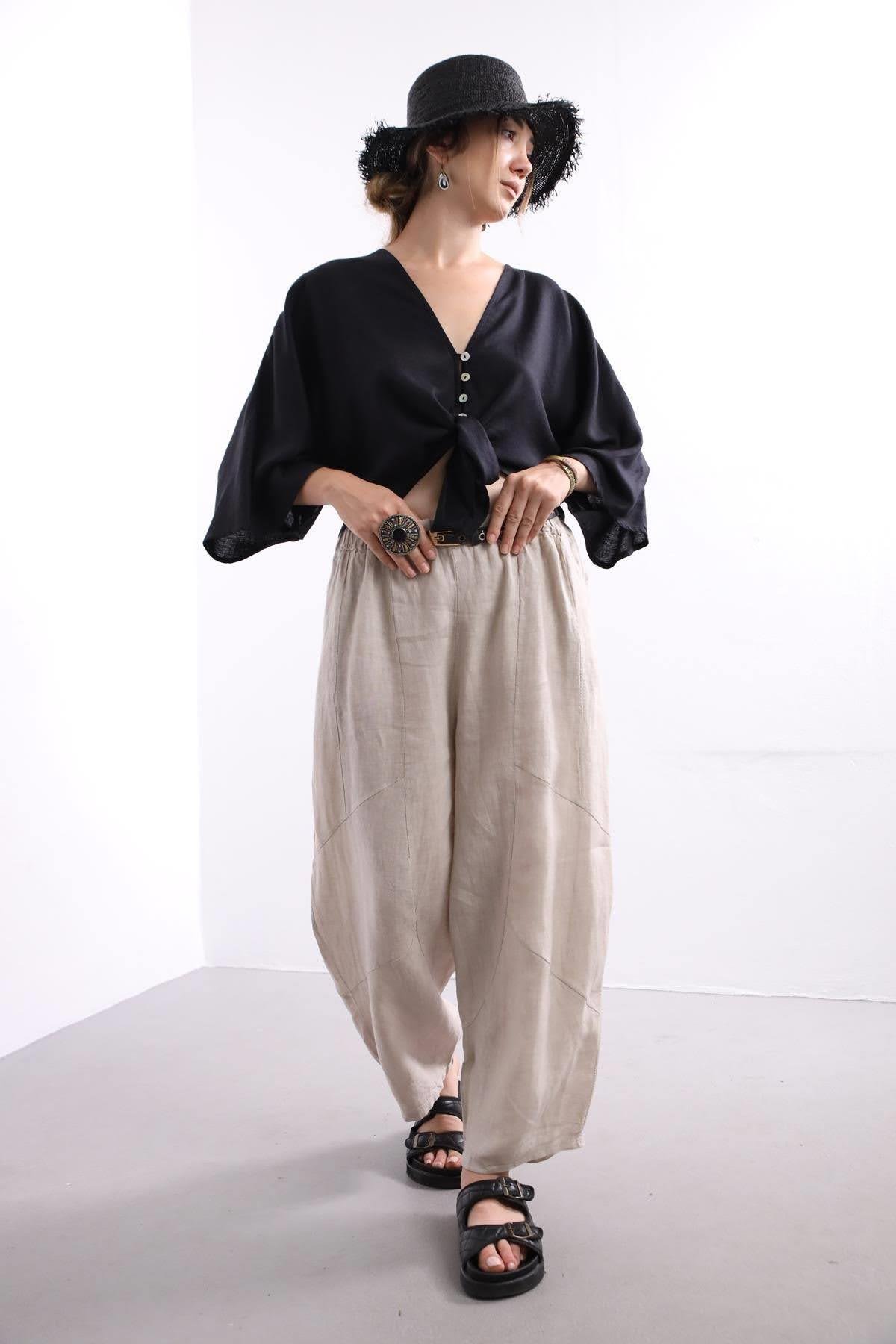 Siyah Düğmeli Keten Bolero - Şaman Butik Siyah Düğmeli Keten Bolero