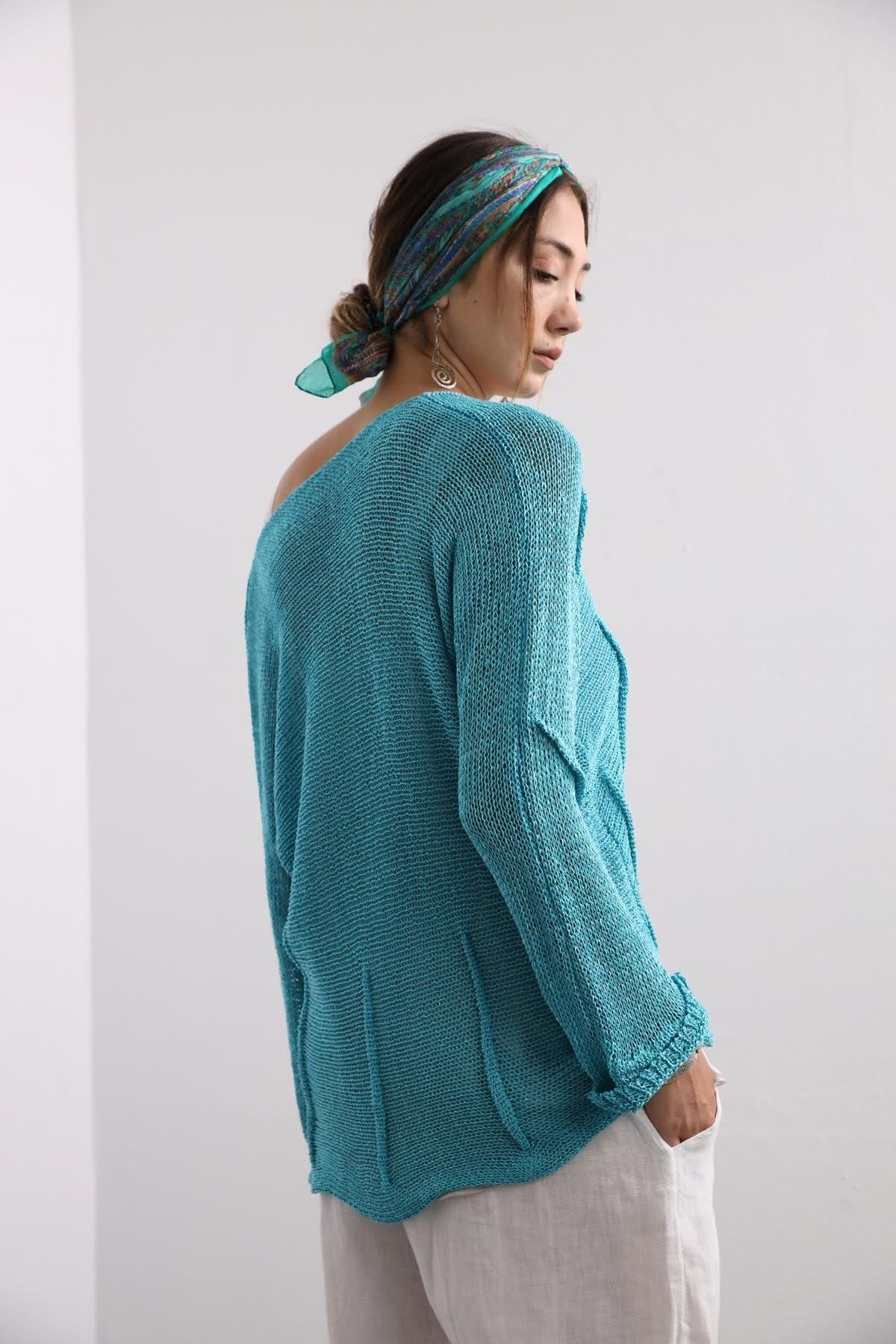 Saman Butik | Shop Online Mint Green Square Collar Stitch Detail Mercerized Blouse