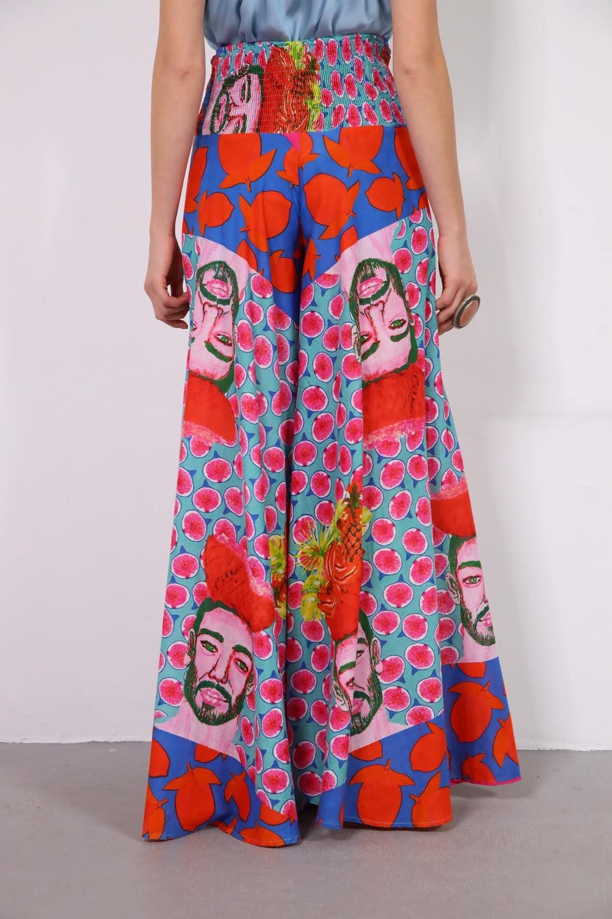 Kırmızı Desenli Gipeli Pantolon - Şaman Butik Kırmızı Desenli Gipeli Pantolon