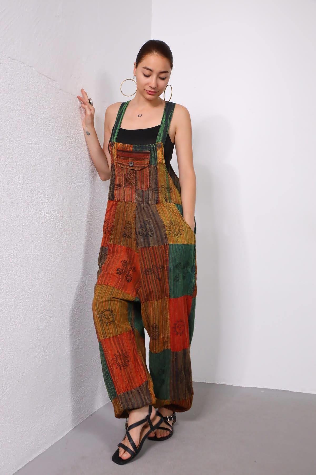 Renkli Yıkama Patchwork Tulum - Şaman Butik Renkli Yıkama Patchwork Tulum