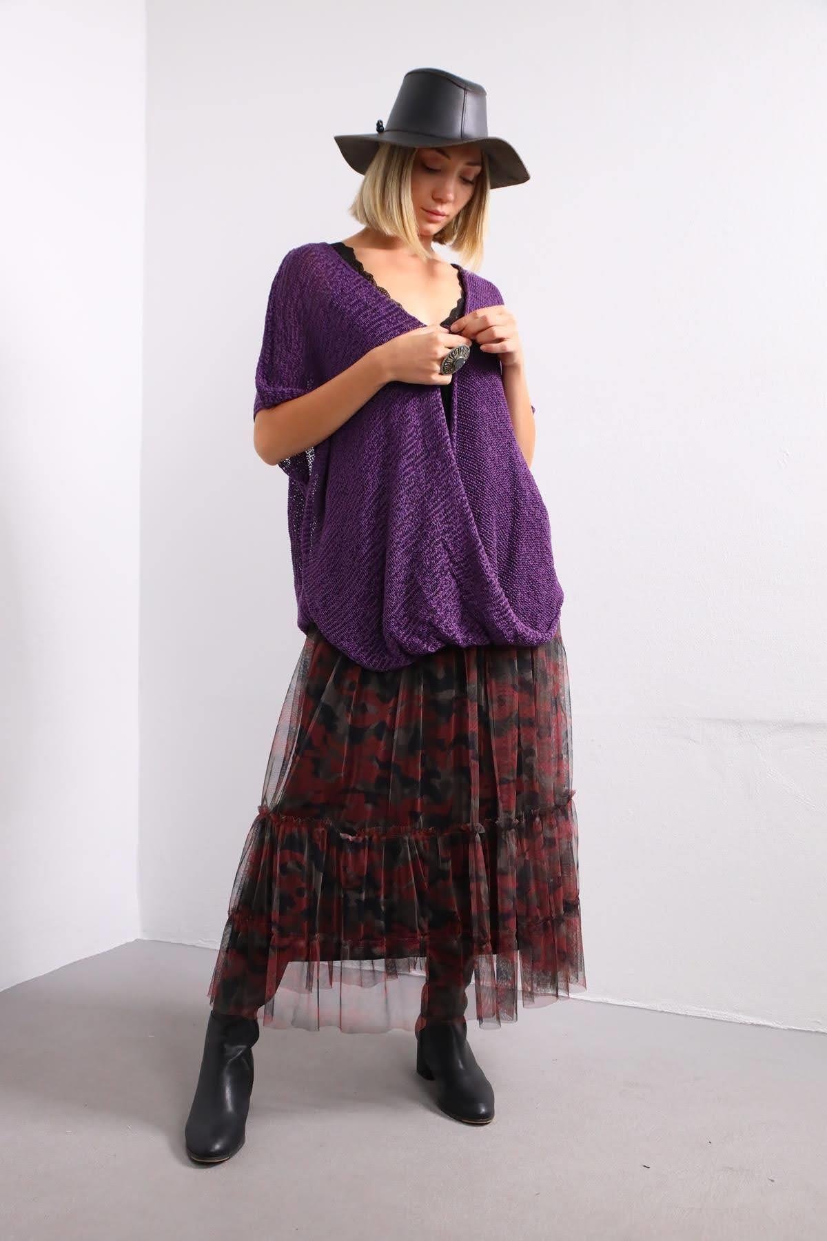 Purple Single Button Mercerized Judith Tunic - Saman Butik | Shop Online Purple Single Button Mercerized Judith Tunic