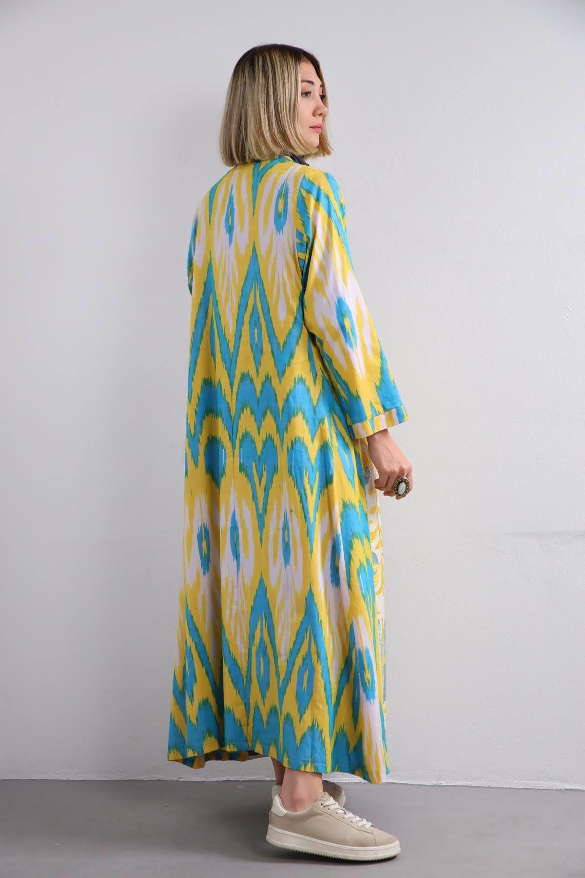 Sarı Etnik İşlemeli Suzani Kaftan - Şaman Butik Sarı Etnik İşlemeli Suzani Kaftan