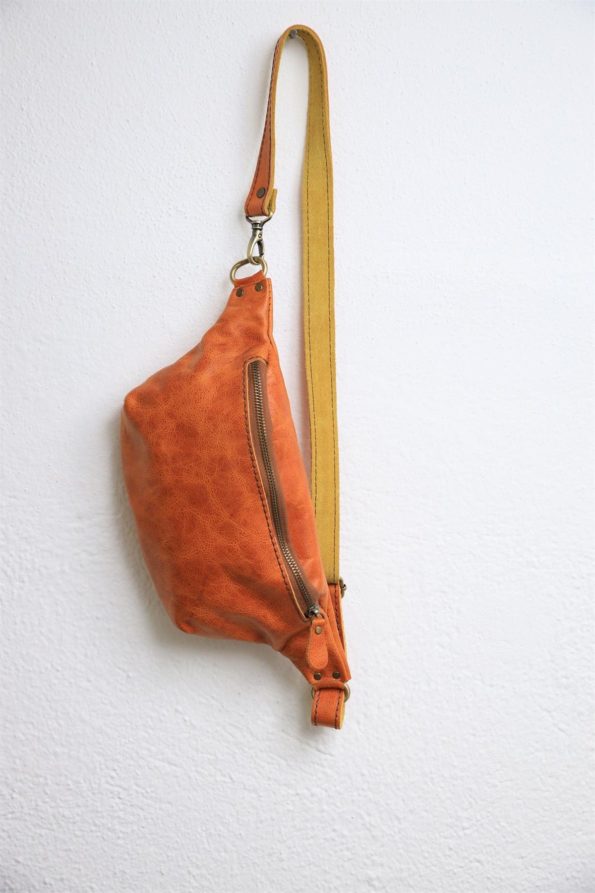 Mustard Leather Waist Bag - Saman Butik | Shop Online Mustard Leather Waist Bag