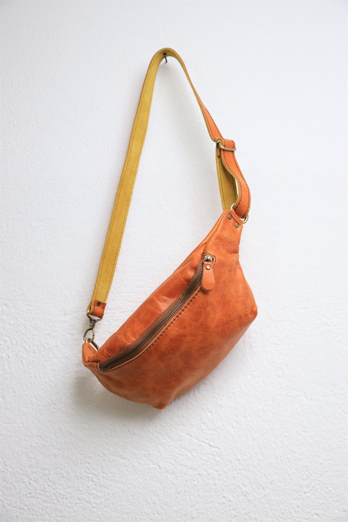 Mustard Leather Waist Bag - Saman Butik | Shop Online Mustard Leather Waist Bag