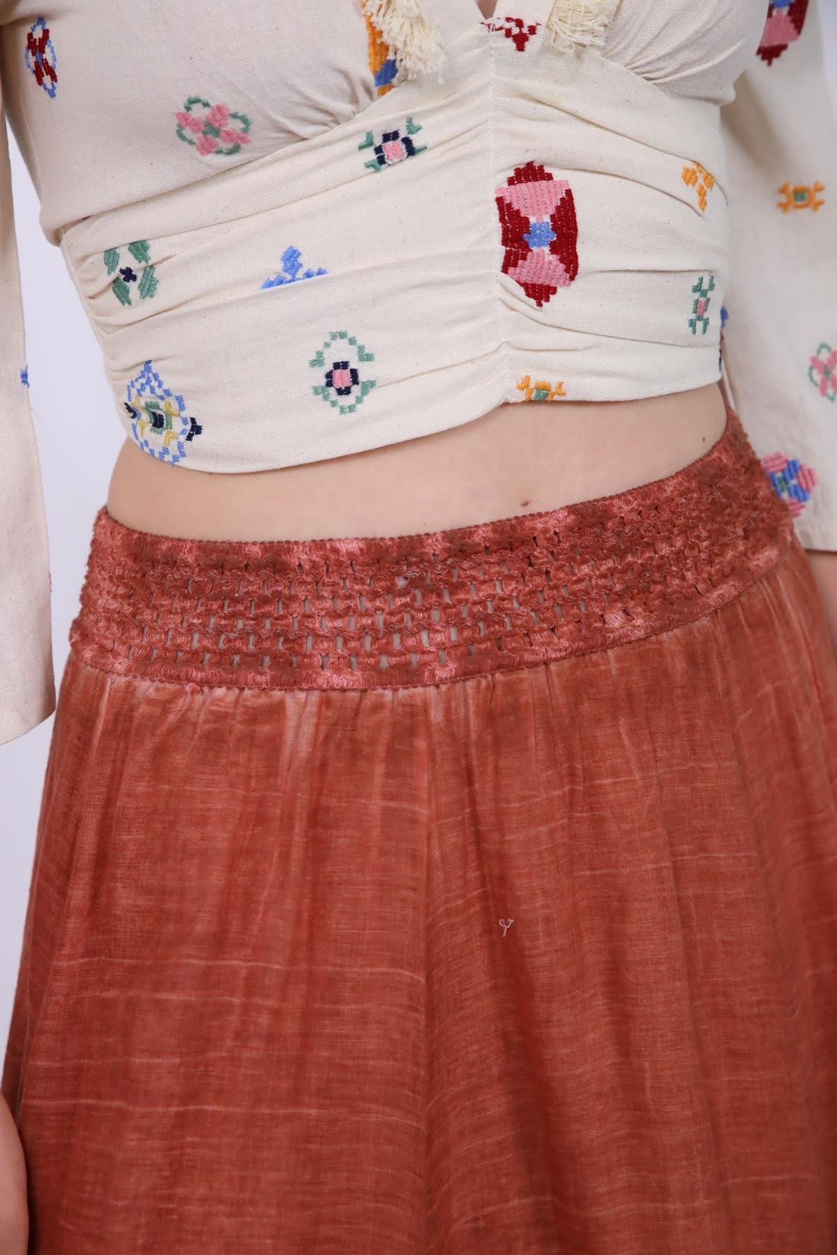 Burnt Orange Asymmetrical Cut Skirt - Saman Butik | Shop Online Burnt Orange Asymmetrical Cut Skirt