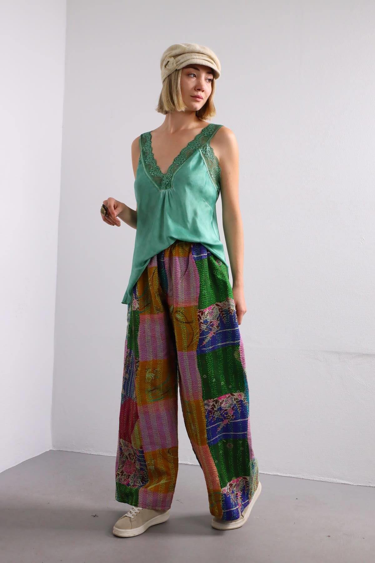  Renkli Patchwork Pantolon