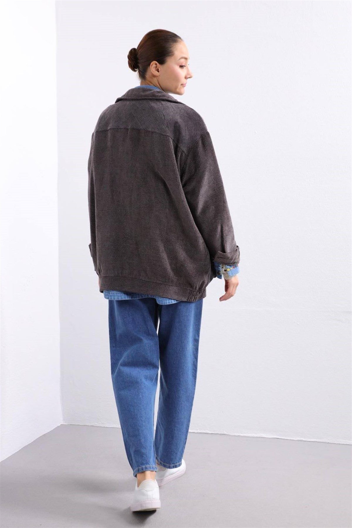  Antrasit Kruvaze Kapama Oversize Ceket