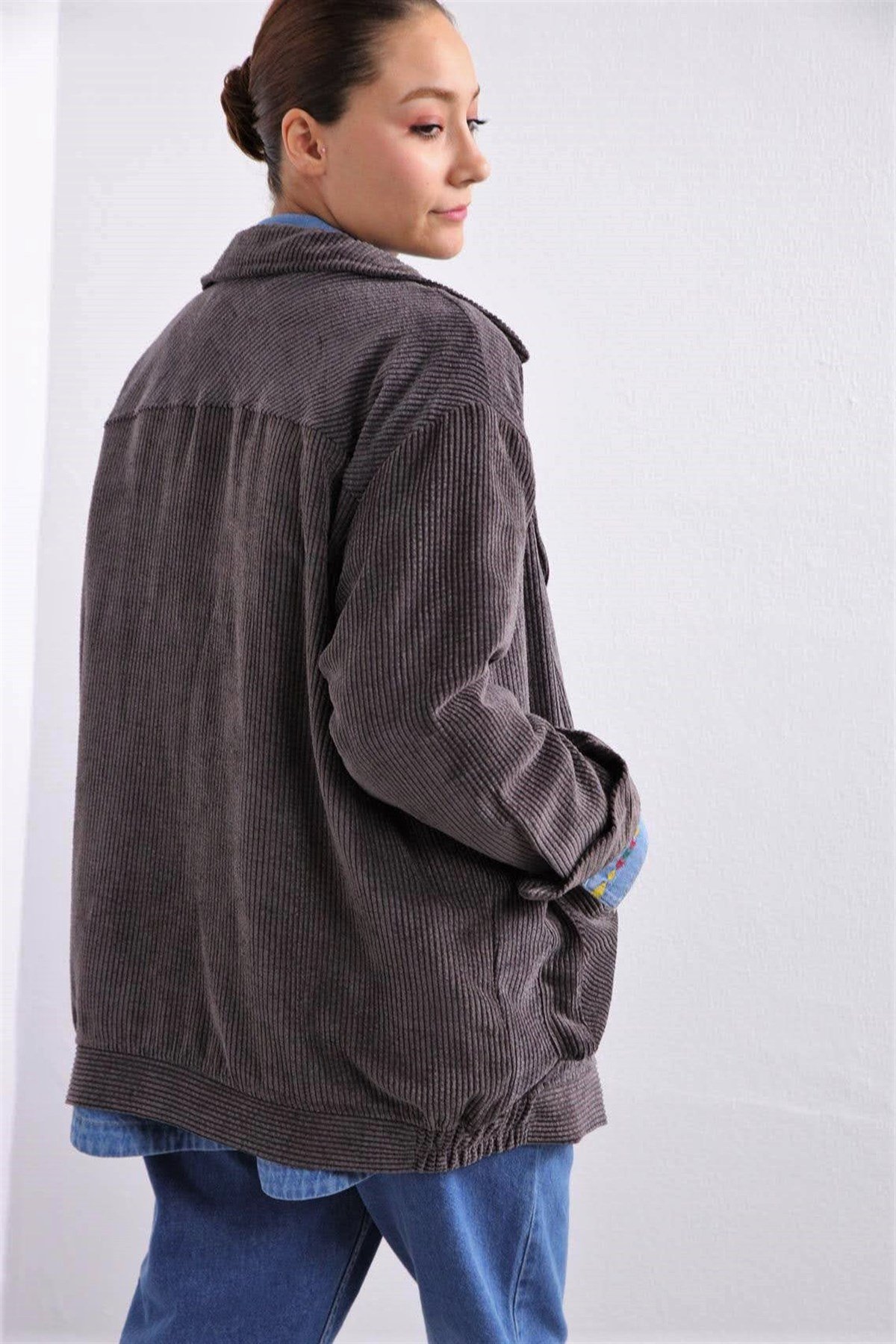  Antrasit Kruvaze Kapama Oversize Ceket