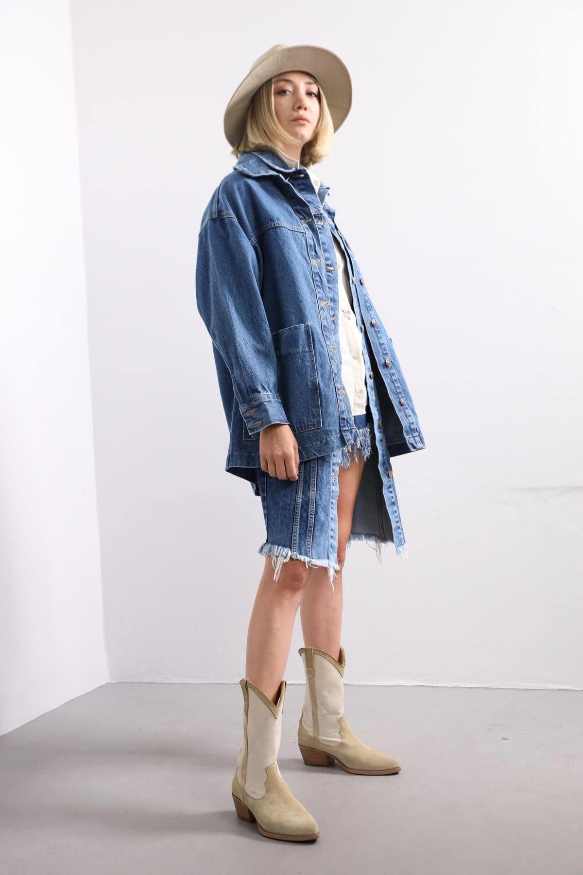 Blue Big Pocket Oversize Jeans Jacket Blue Big Pocket Oversize Jeans Jacket