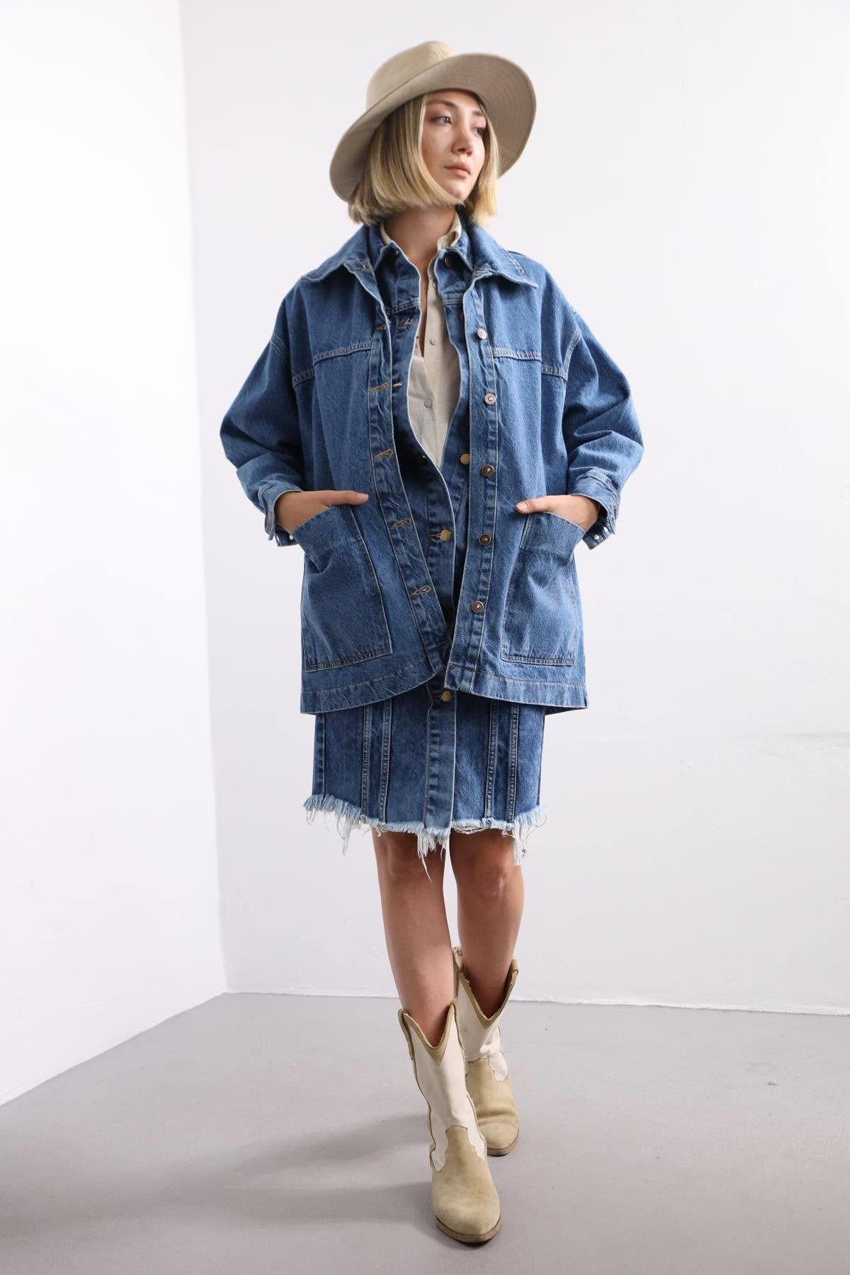 Blue Big Pocket Oversize Jeans Jacket Blue Big Pocket Oversize Jeans Jacket