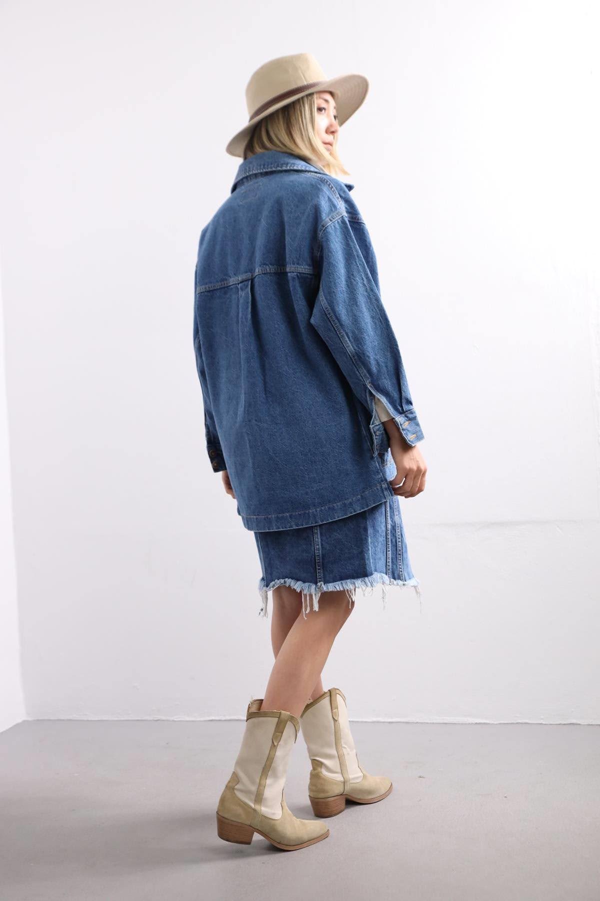 Blue Big Pocket Oversize Jeans Jacket Blue Big Pocket Oversize Jeans Jacket