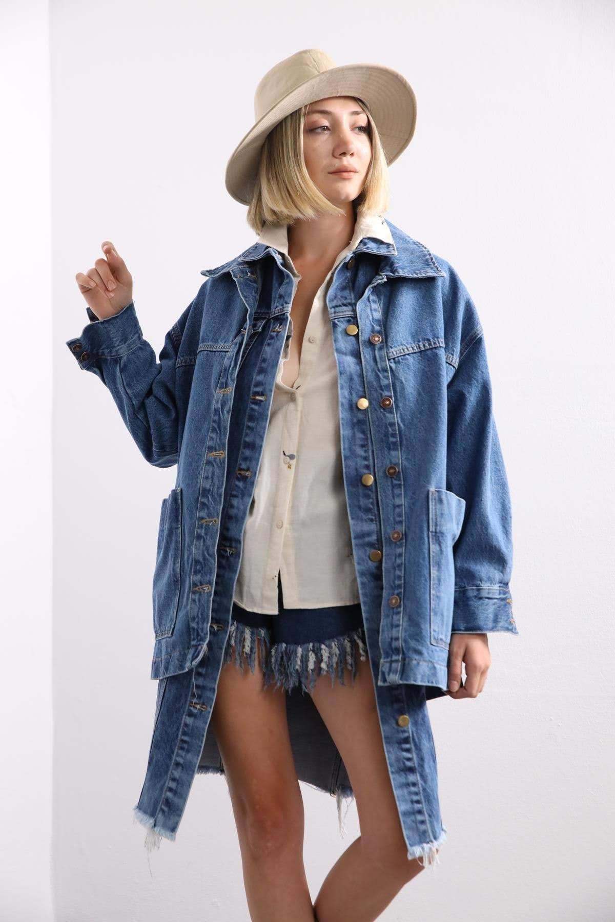 Blue Big Pocket Oversize Jeans Jacket Blue Big Pocket Oversize Jeans Jacket