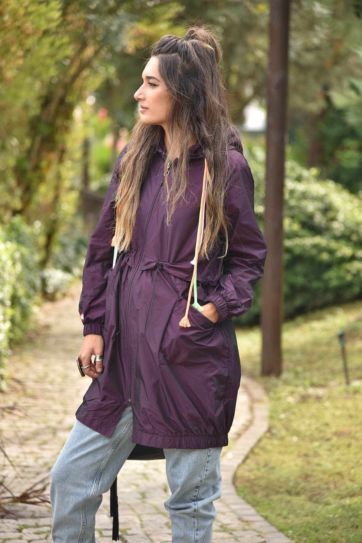Mürdüm Rainbow Rüzgarlık - Şaman Butik Mürdüm Rainbow Rüzgarlık