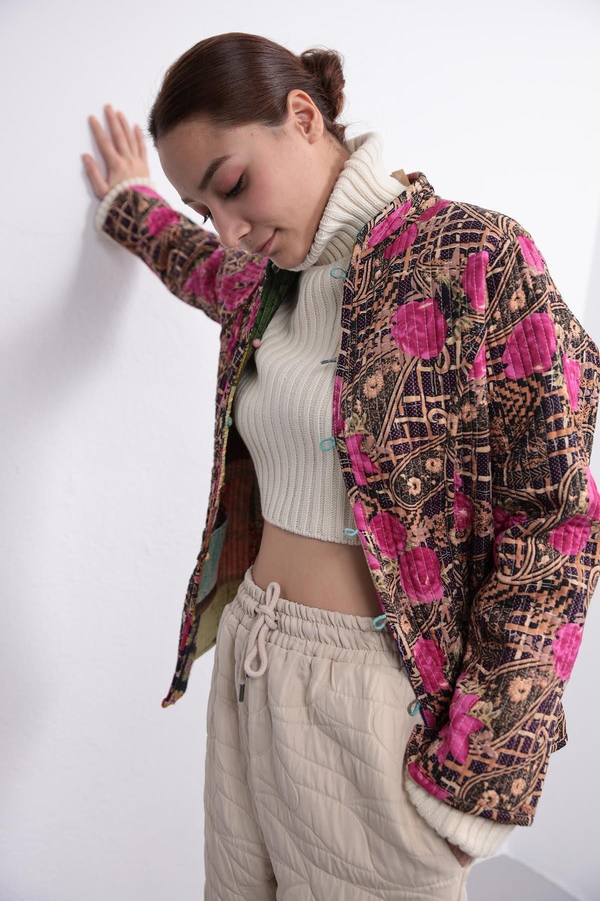 Renkli Cepli Patchwork Ceket - Şaman Butik Renkli Cepli Patchwork Ceket
