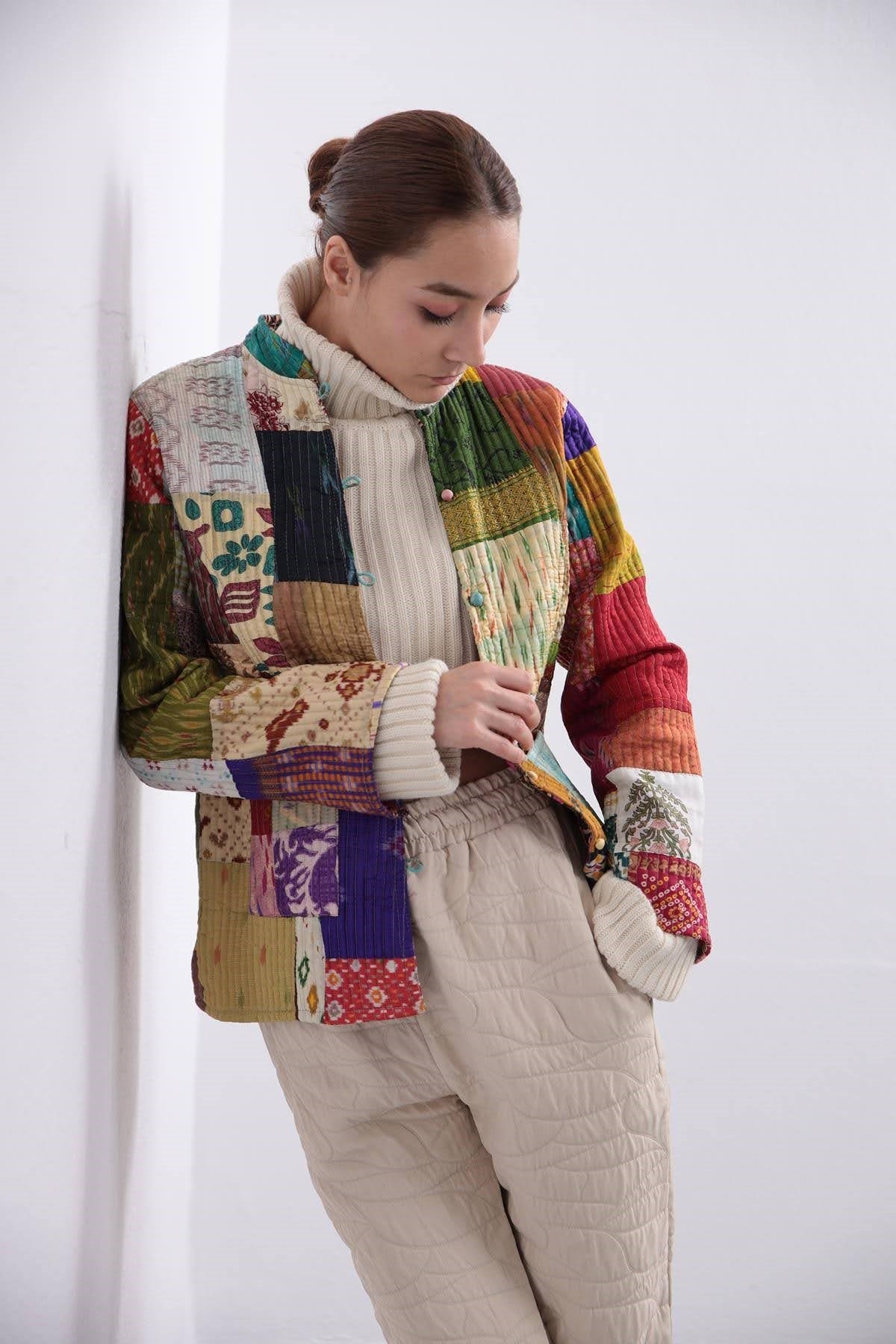 Renkli Cepli Patchwork Ceket - Şaman Butik Renkli Cepli Patchwork Ceket