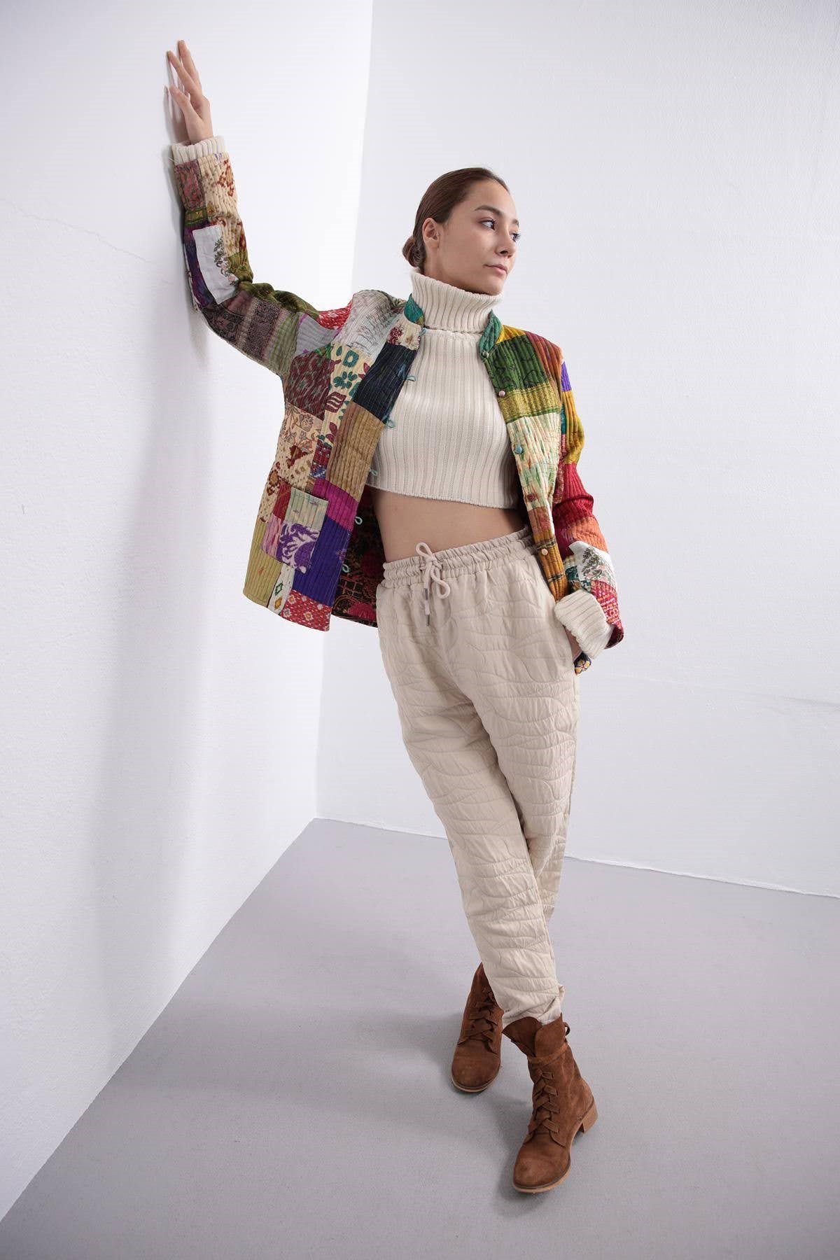 Renkli Cepli Patchwork Ceket - Şaman Butik Renkli Cepli Patchwork Ceket