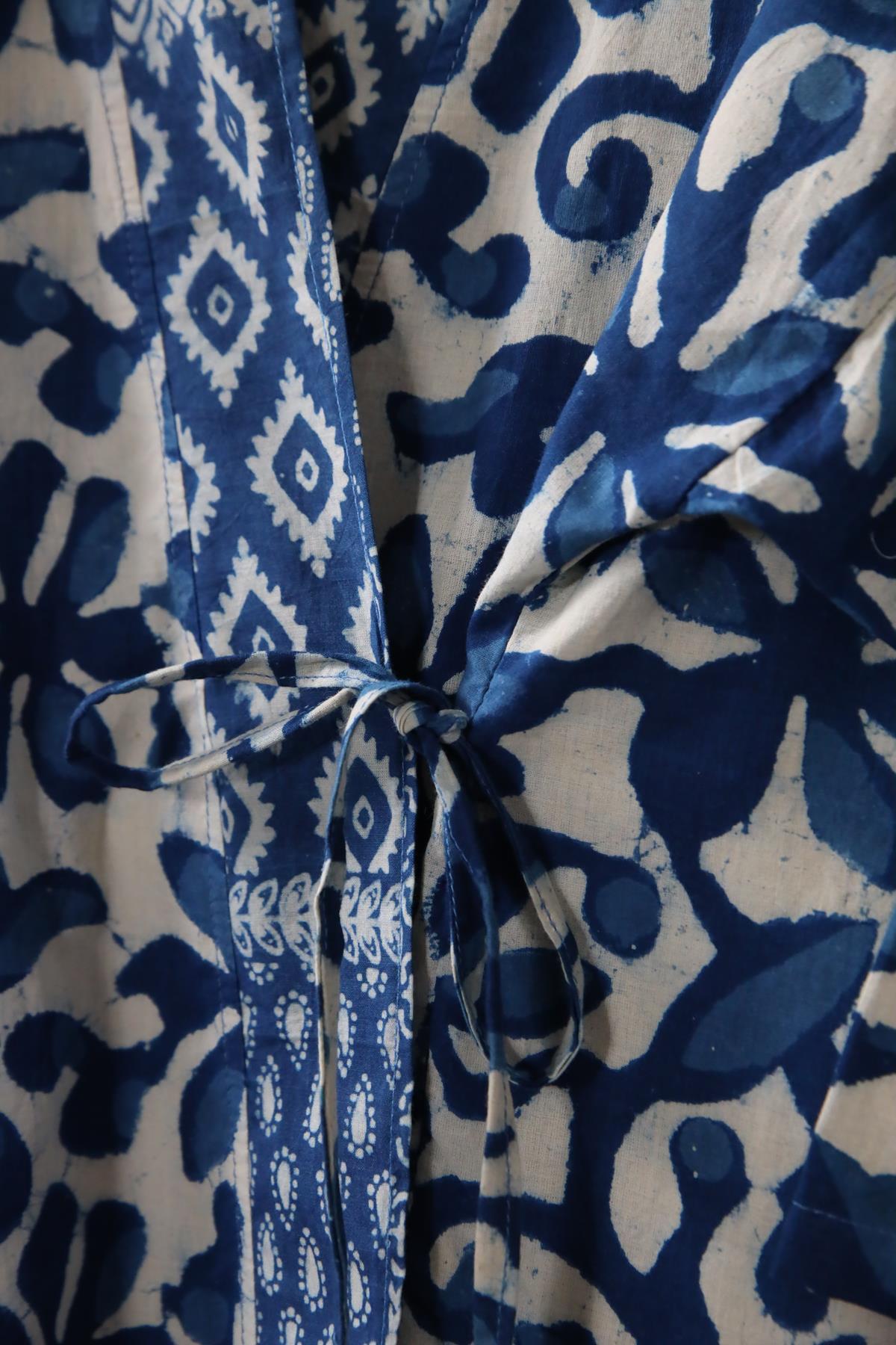  Ekru Otantik Desenli Anvelop Gömlek Kimono