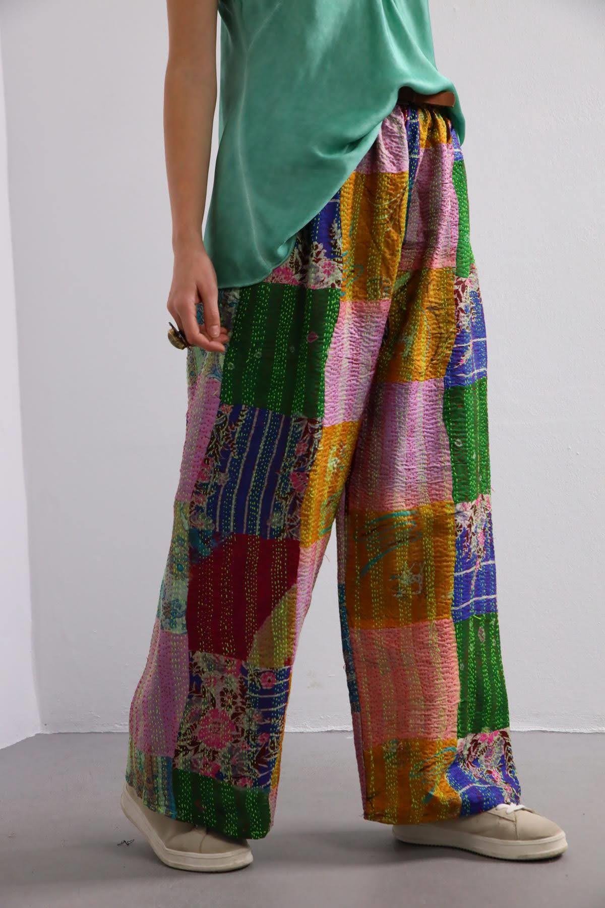  Renkli Patchwork Pantolon