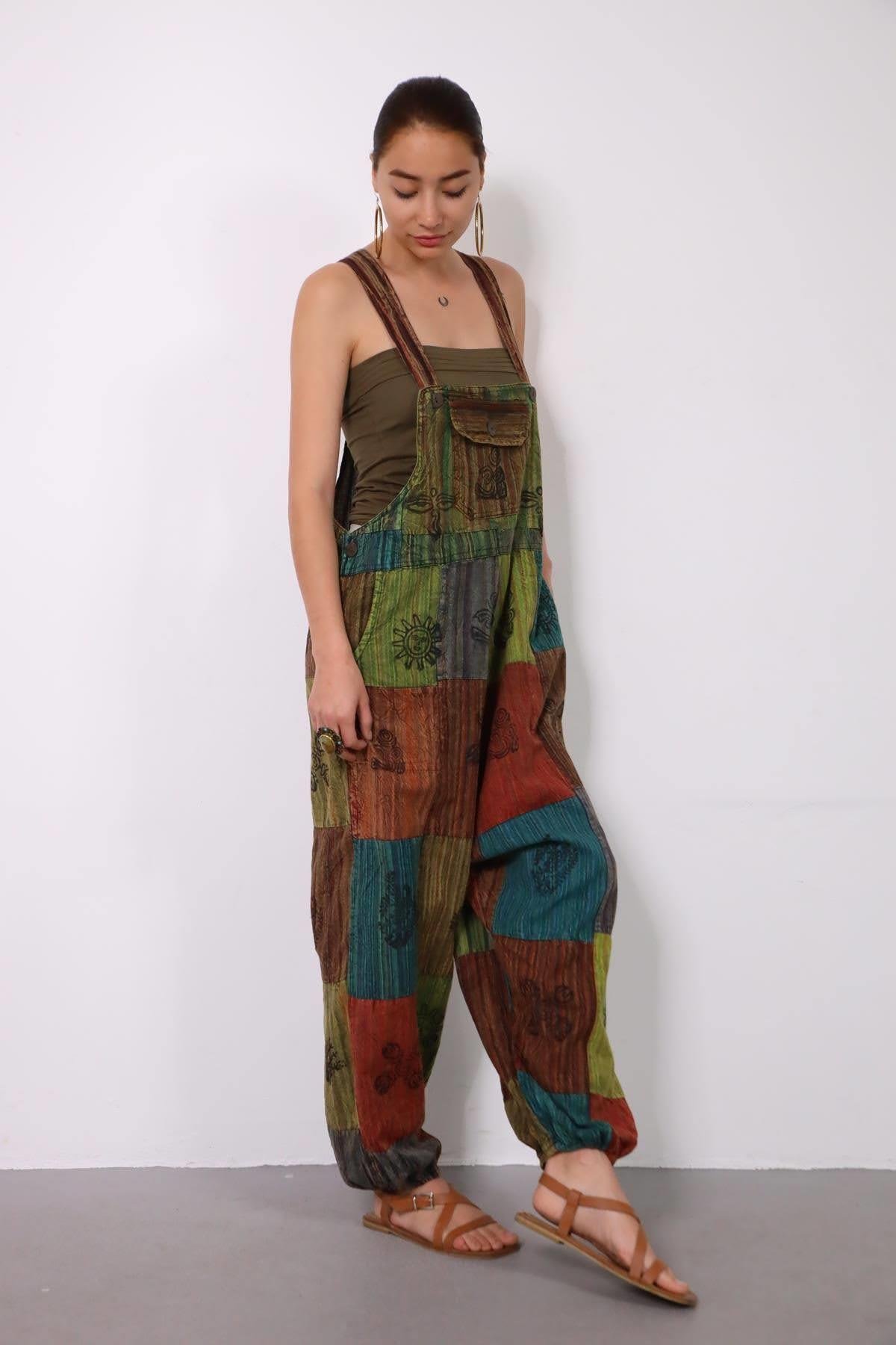 Renkli Yıkama Patchwork Tulum - Şaman Butik Renkli Yıkama Patchwork Tulum