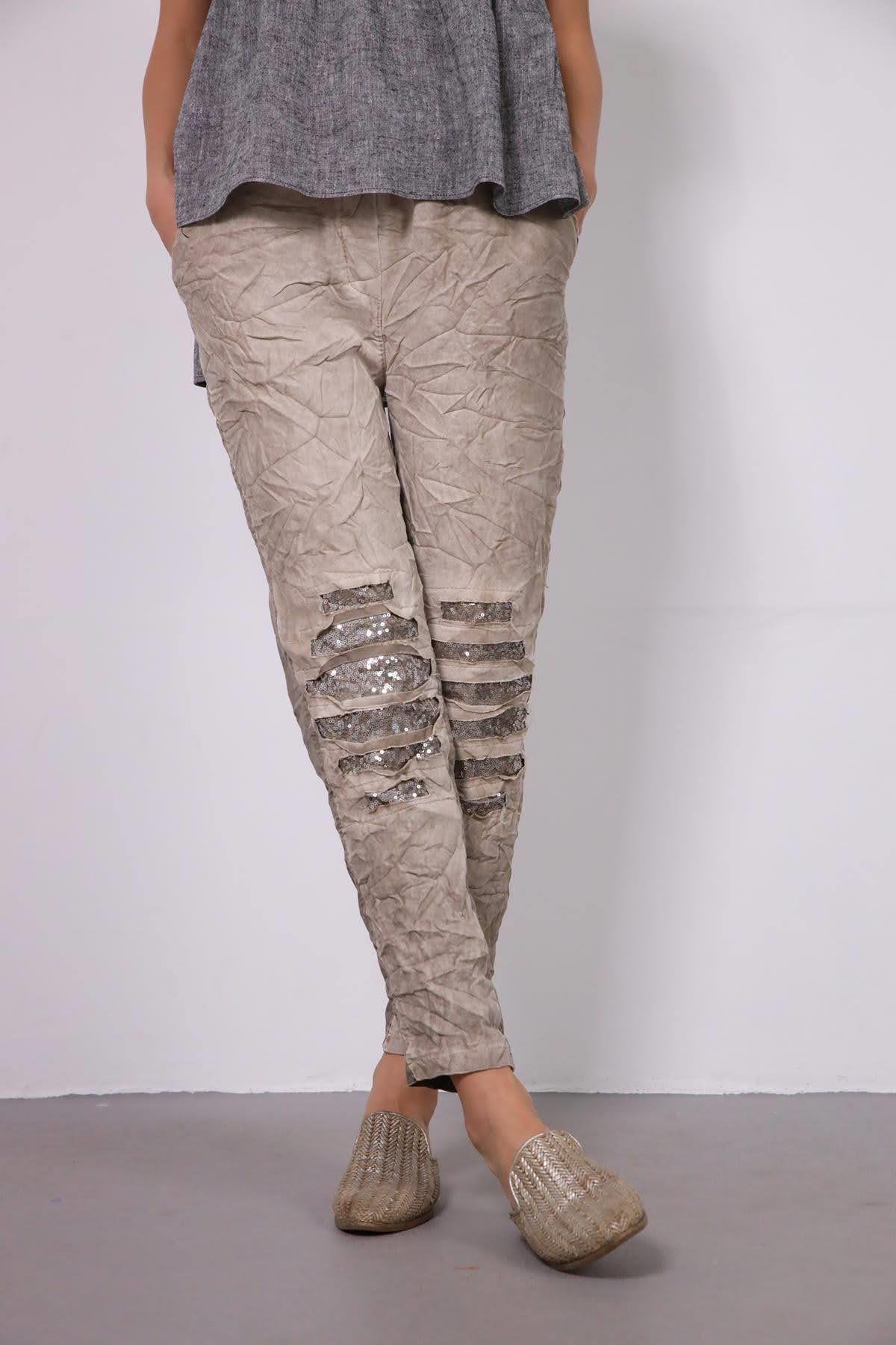 Mink Sequin Patched Trousers - Saman Butik | Shop Online Mink Sequin Patched Trousers