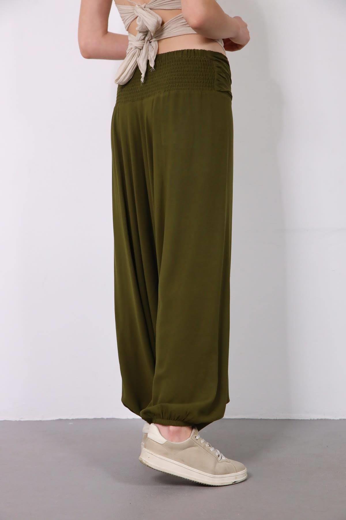  Yeşil Drape Düşük Ağlı Şalvar