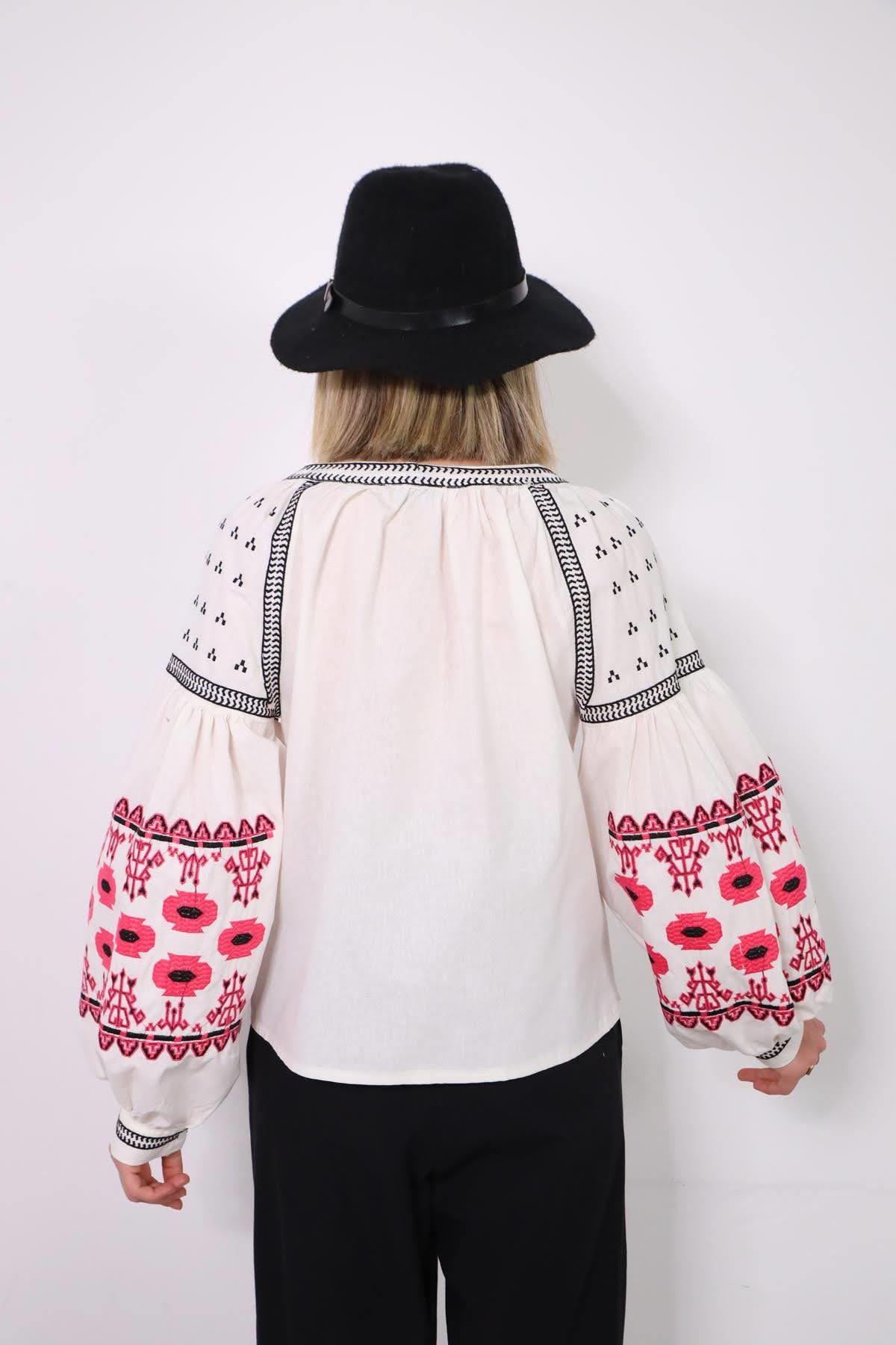 Saman Butik | Shop Online White Watermelon Sleeve Embroidered Jacket