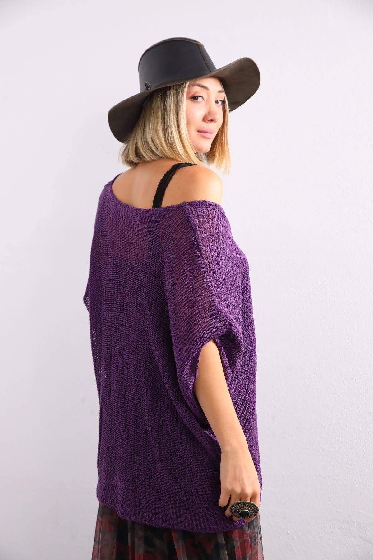 Purple Single Button Mercerized Judith Tunic - Saman Butik | Shop Online Purple Single Button Mercerized Judith Tunic