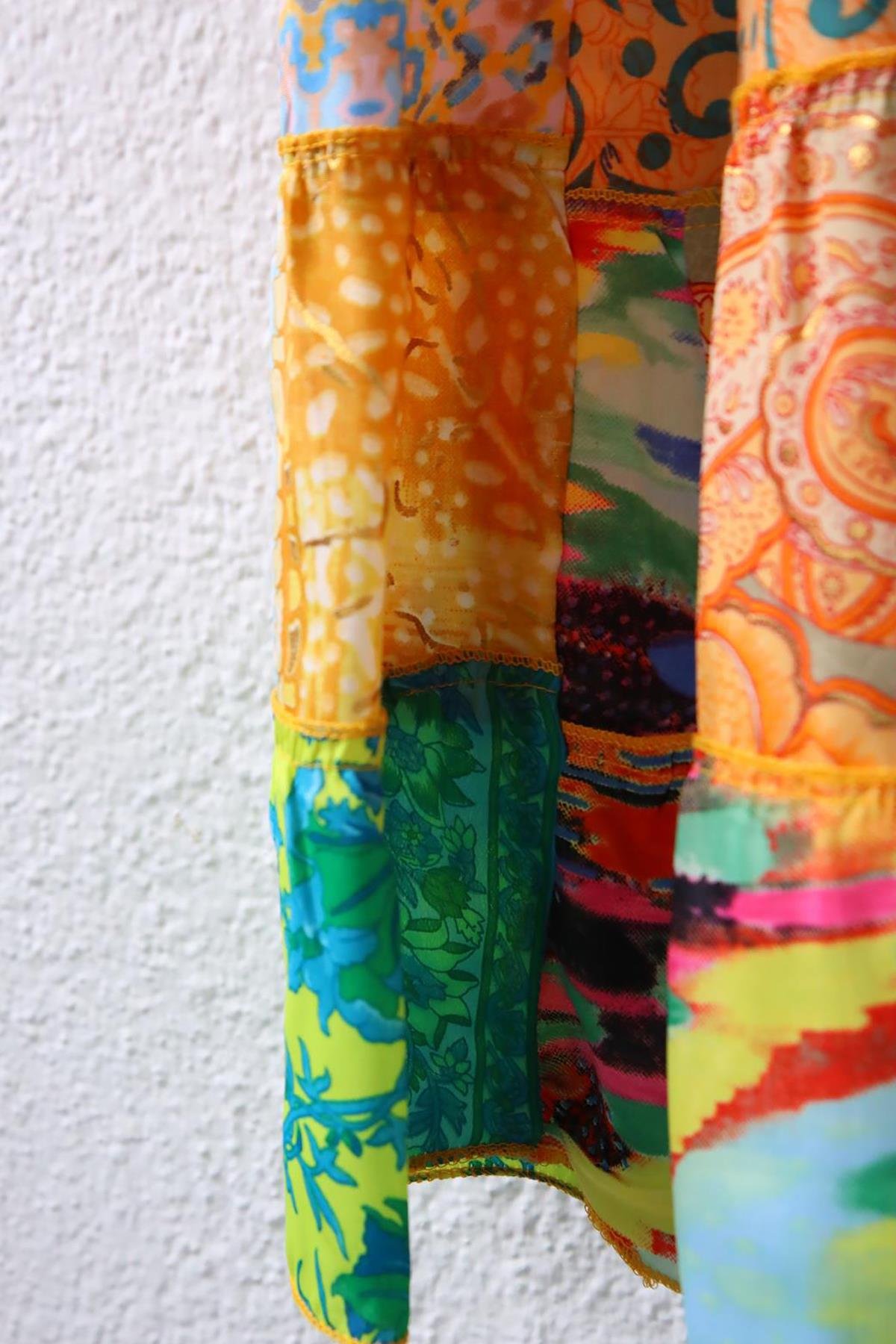 Renkli Patchwork Otantik İpek Etek - Şaman Butik Renkli Patchwork Otantik İpek Etek