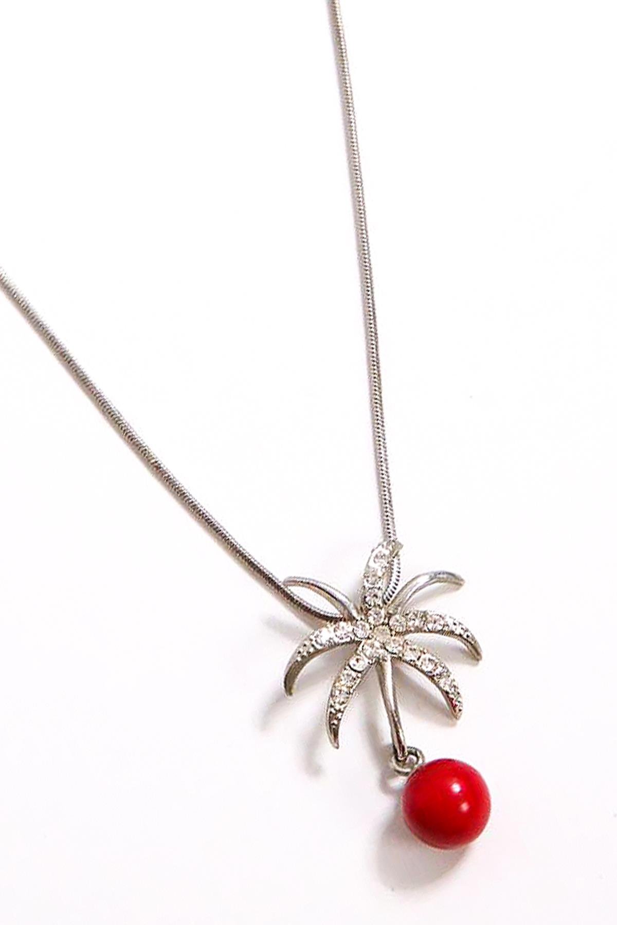 Kristal Taşlı Kırmızı Taş Detaylı Kolye - Şaman Butik Kristal Taşlı Kırmızı Taş Detaylı Kolye