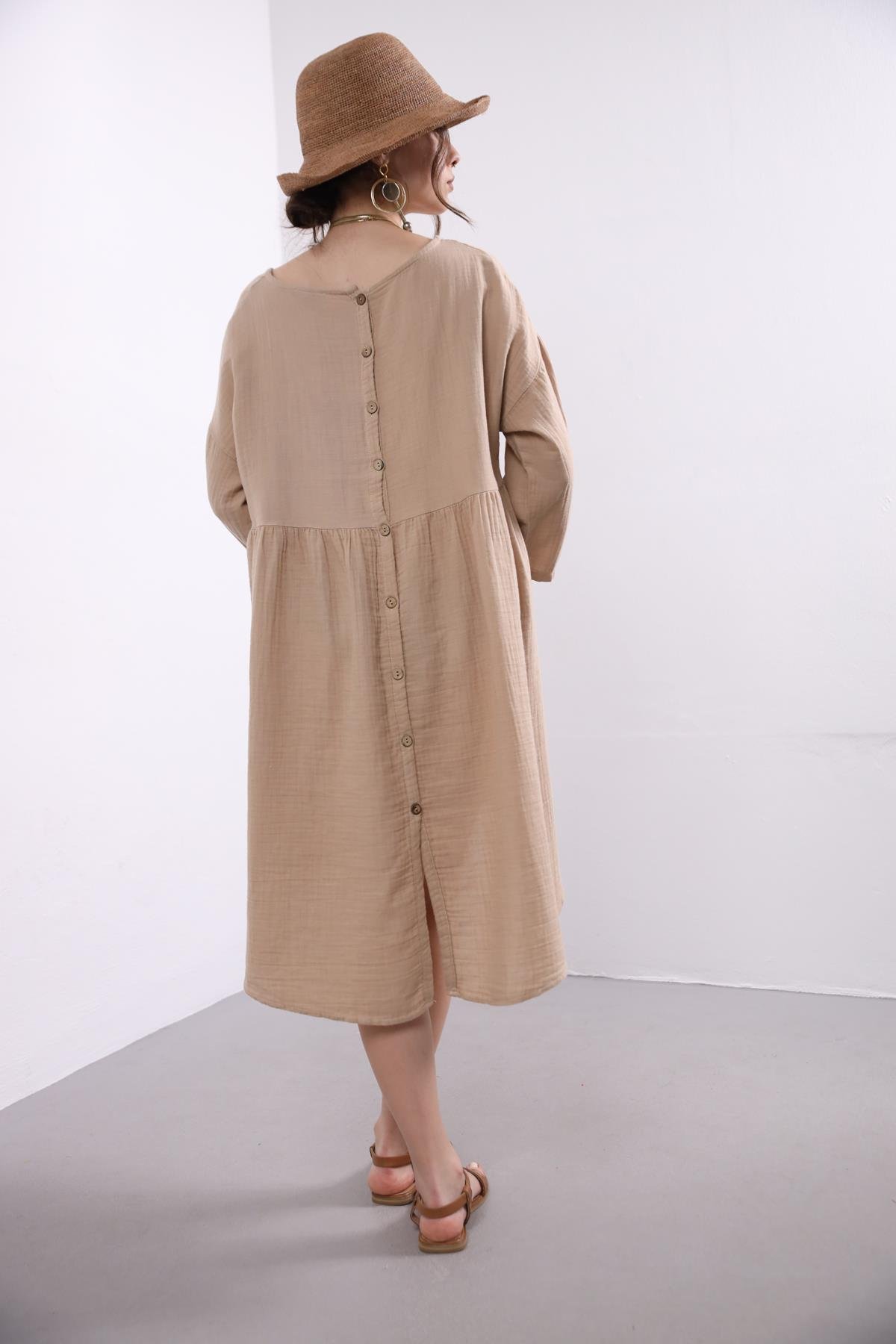 Camel Rengi Tek Cepli Bisiklet Yaka Elbise - Şaman Butik Camel Rengi Tek Cepli Bisiklet Yaka Elbise