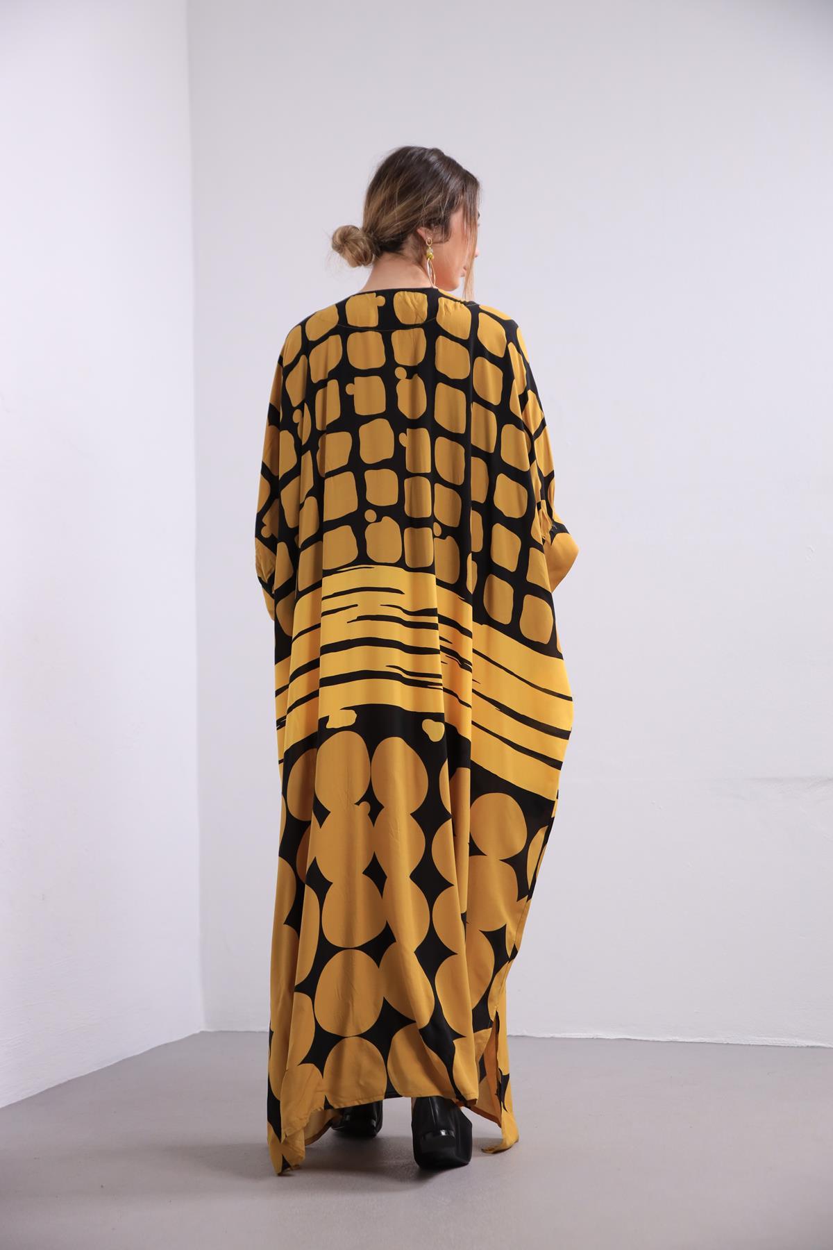  Hardal Desenli Oversize Elbise