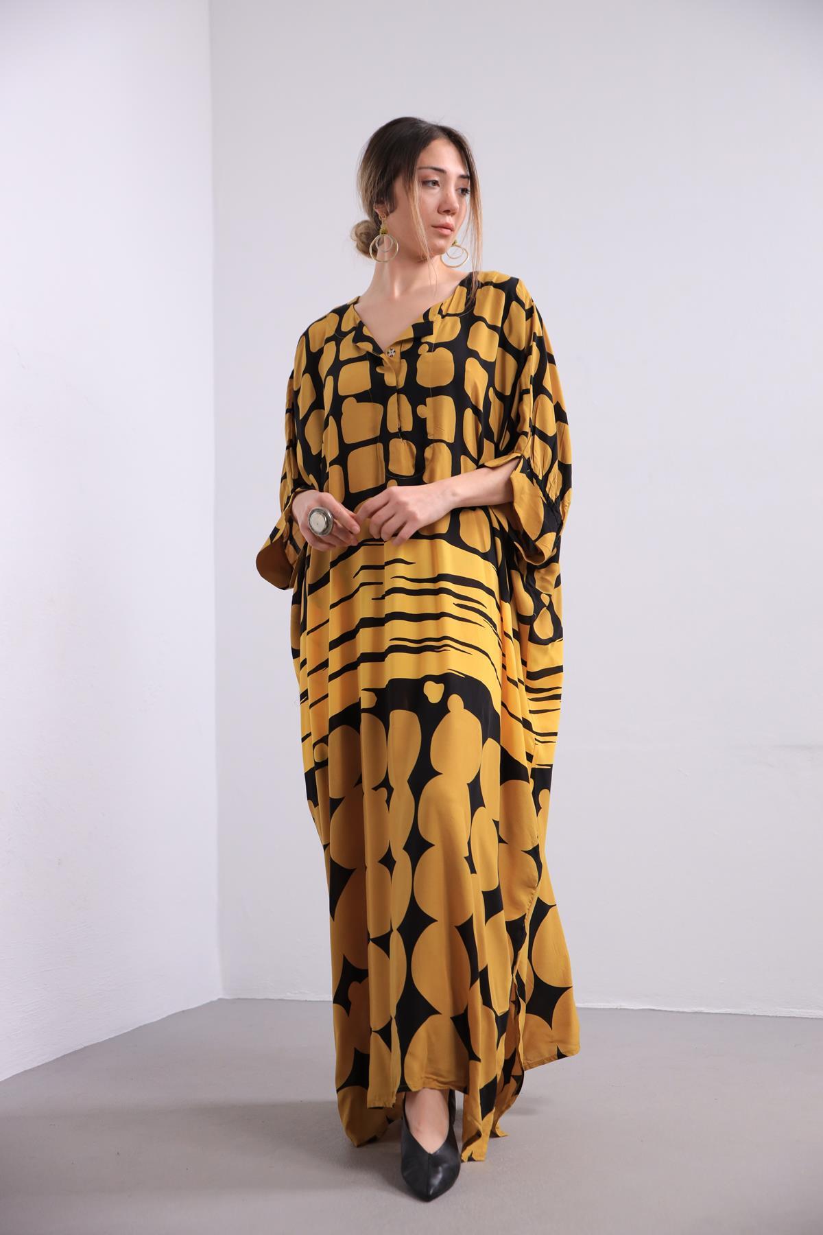  Hardal Desenli Oversize Elbise