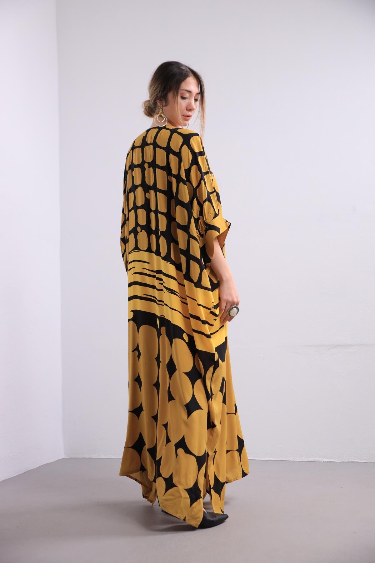  Hardal Desenli Oversize Elbise
