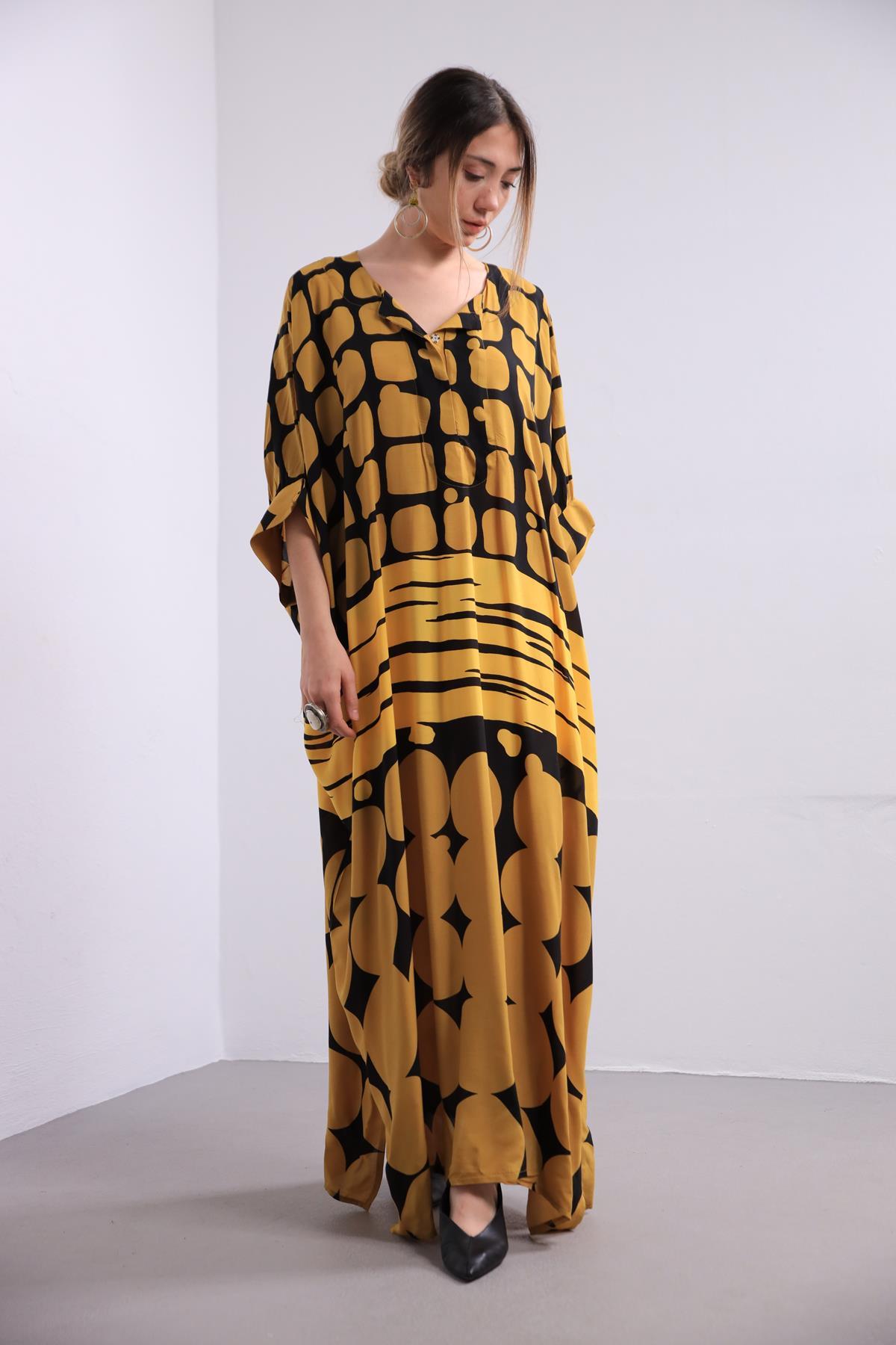  Hardal Desenli Oversize Elbise
