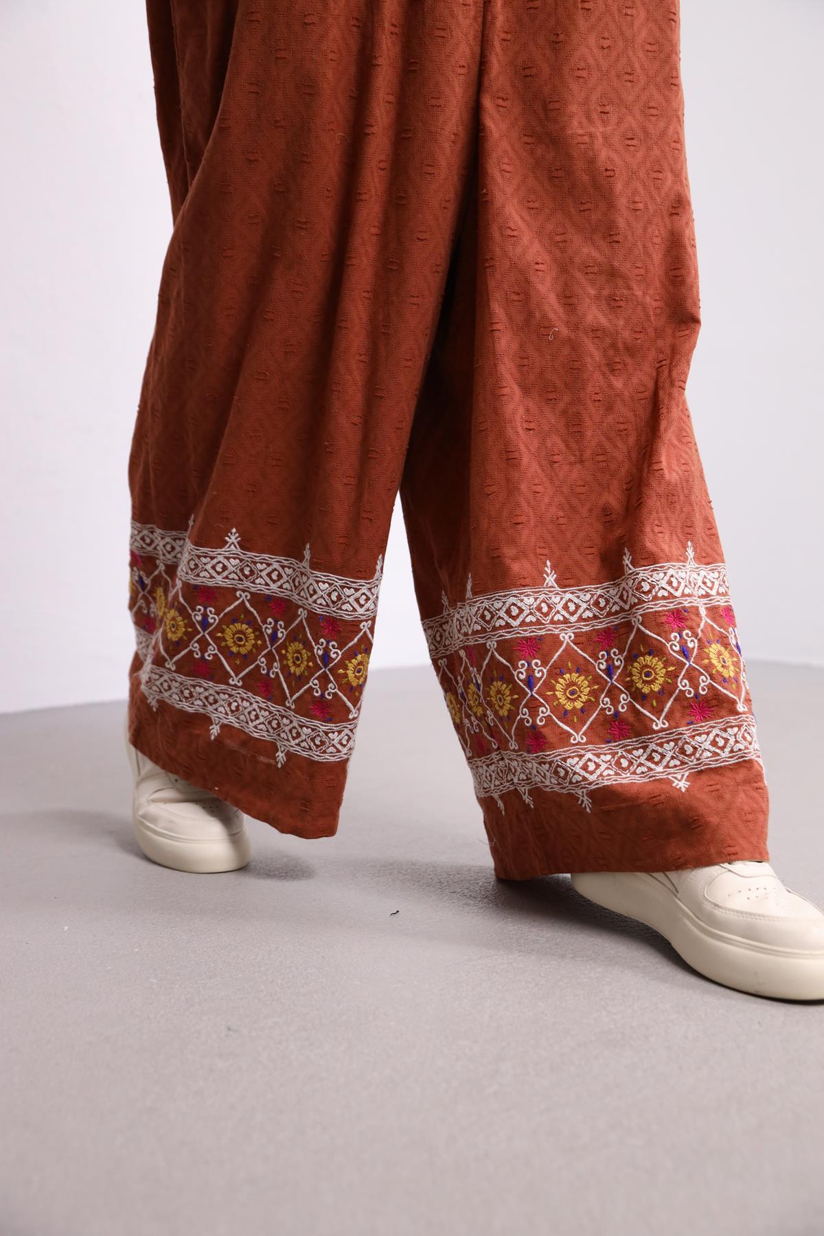 Kiremit Rengi Etnik İşlemeli Sırt Dekolteli Bohem Elbise - Şaman Butik Kiremit Rengi Etnik İşlemeli Sırt Dekolteli Bohem Elbise