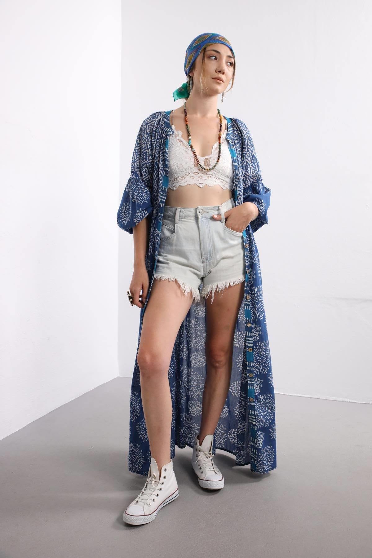 Dark Blue Tribal Patterned Shirt Dress Dark Blue Tribal Patterned Shirt Dress