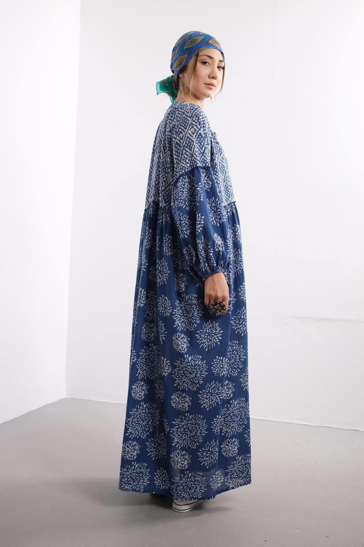 Dark Blue Tribal Patterned Shirt Dress Dark Blue Tribal Patterned Shirt Dress