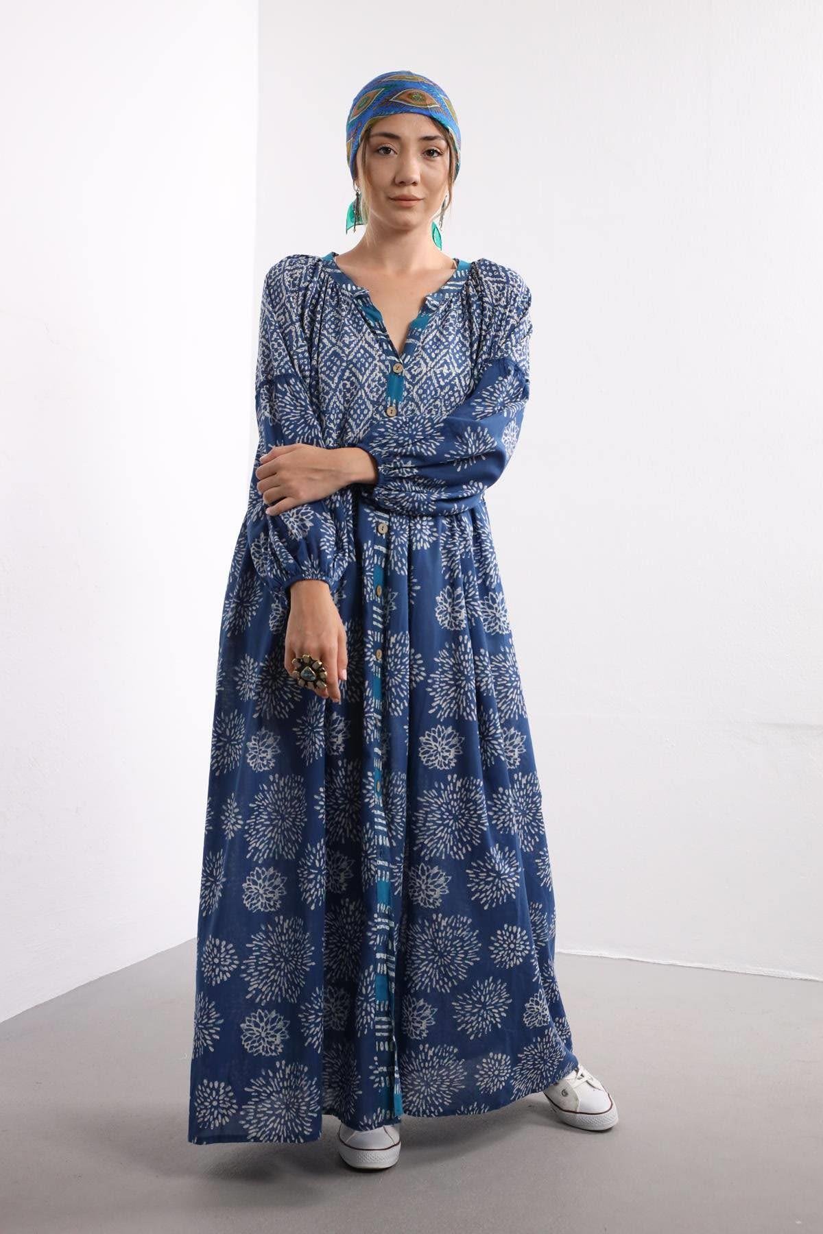 Dark Blue Tribal Patterned Shirt Dress Dark Blue Tribal Patterned Shirt Dress