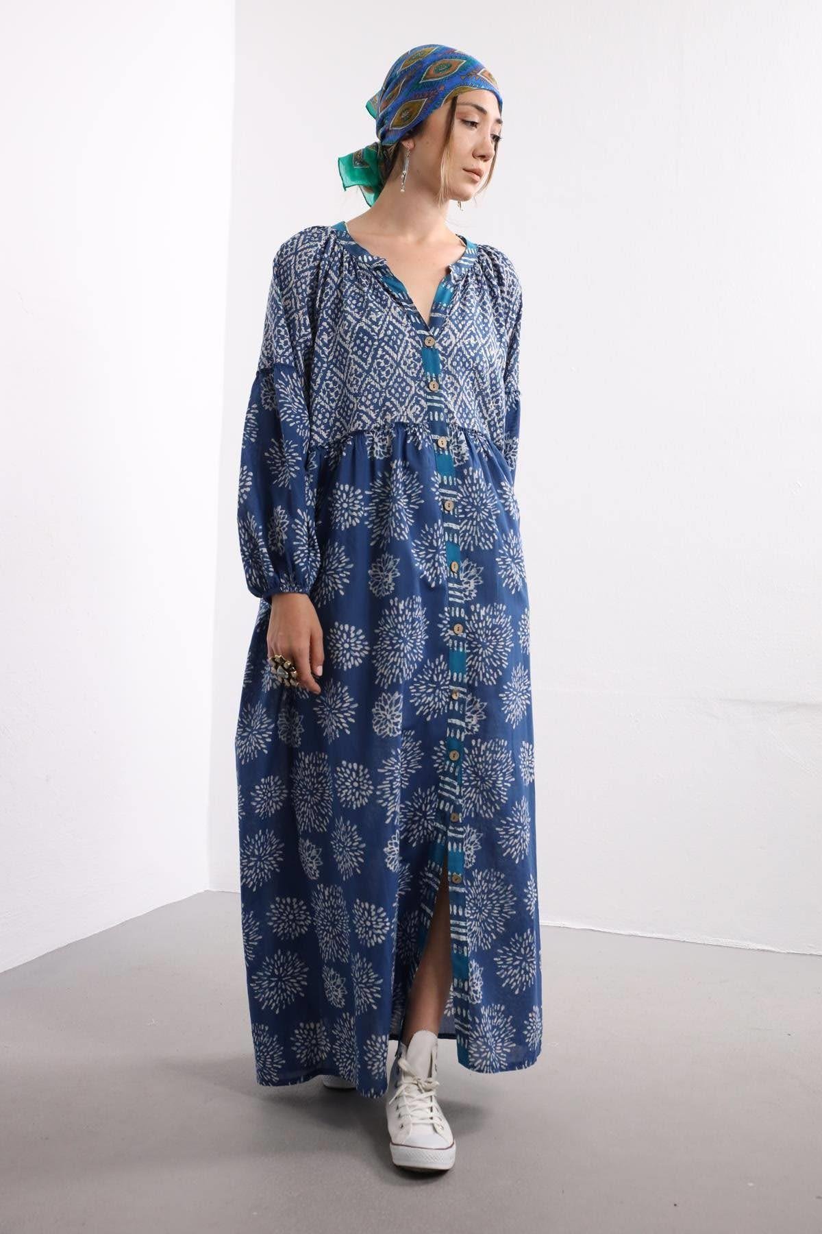 Dark Blue Tribal Patterned Shirt Dress Dark Blue Tribal Patterned Shirt Dress