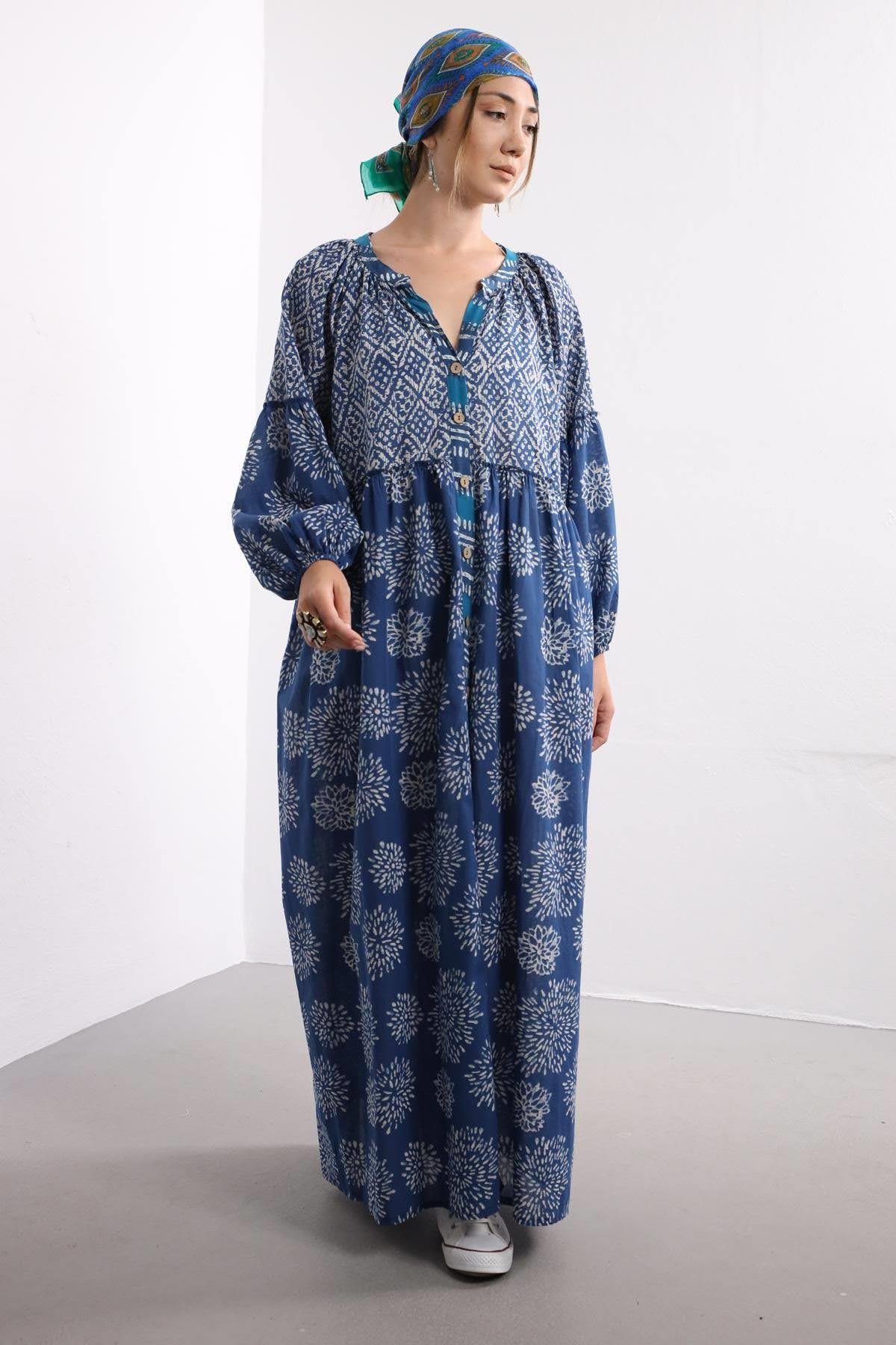 Dark Blue Tribal Patterned Shirt Dress Dark Blue Tribal Patterned Shirt Dress