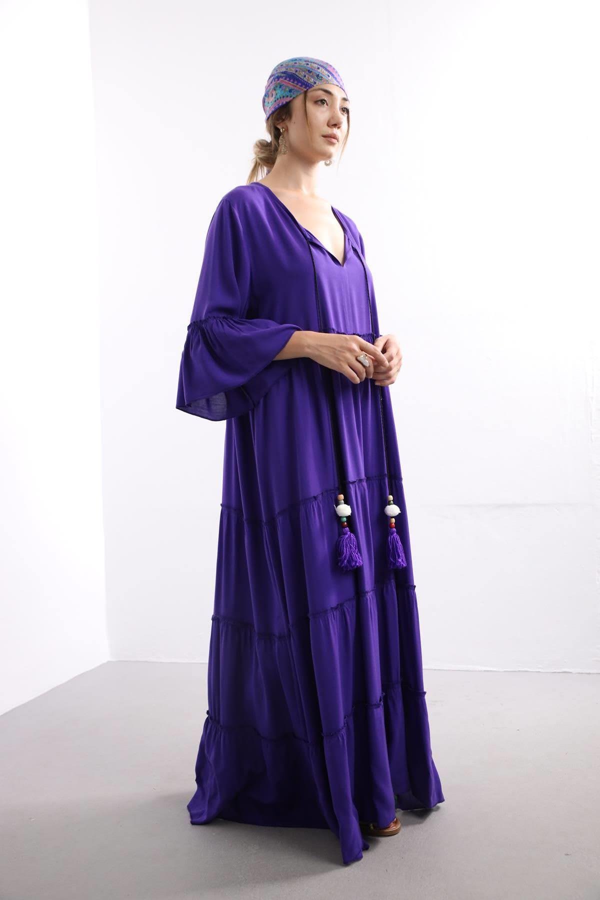  Purple Maxi Asiye Dress with Pompoms