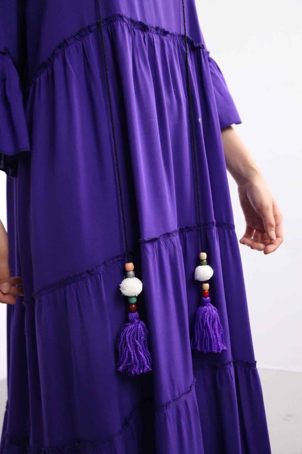  Purple Maxi Asiye Dress with Pompoms