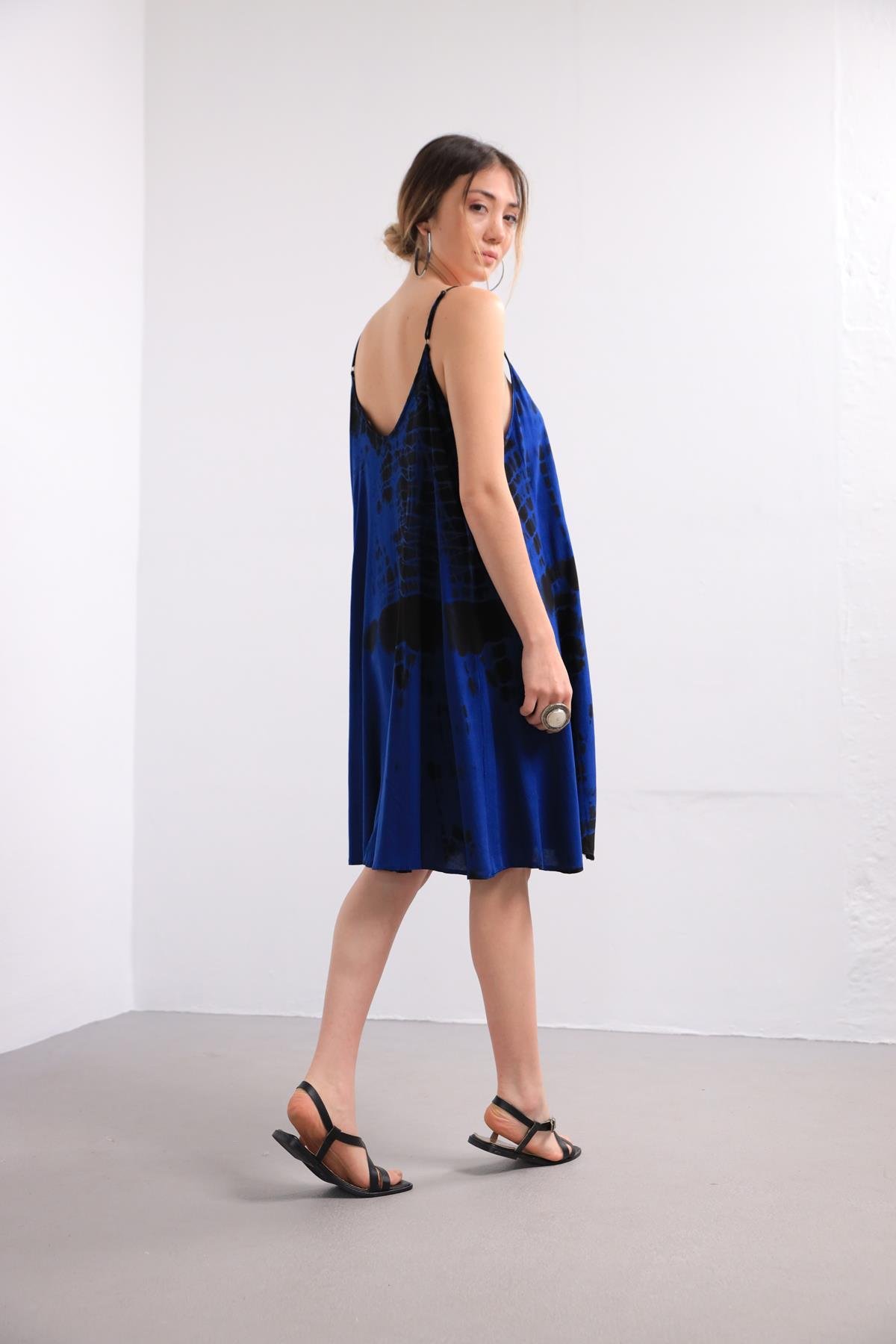 Petrol Blue Batic Detail Strappy Short Dress Petrol Blue Batic Detail Strappy Short Dress