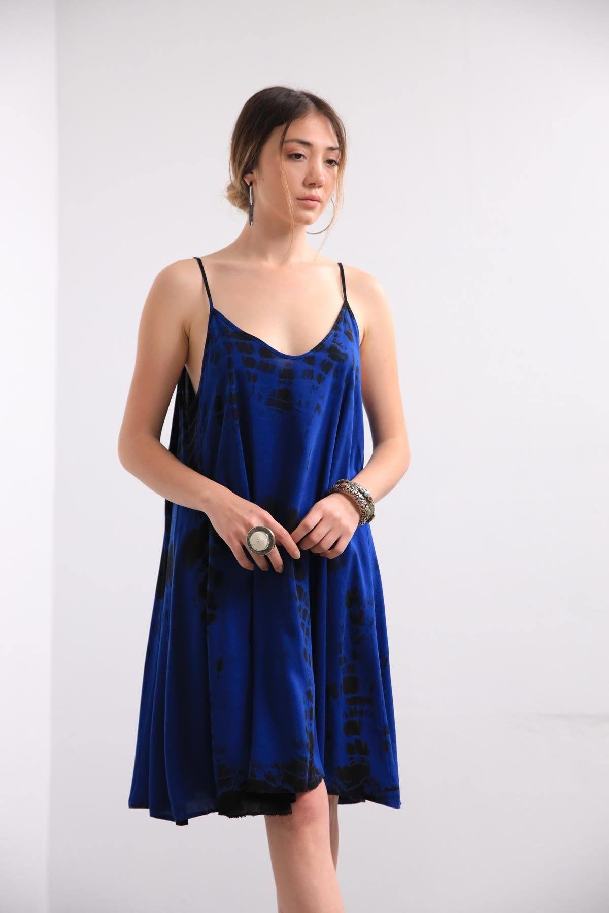 Petrol Blue Batic Detail Strappy Short Dress Petrol Blue Batic Detail Strappy Short Dress