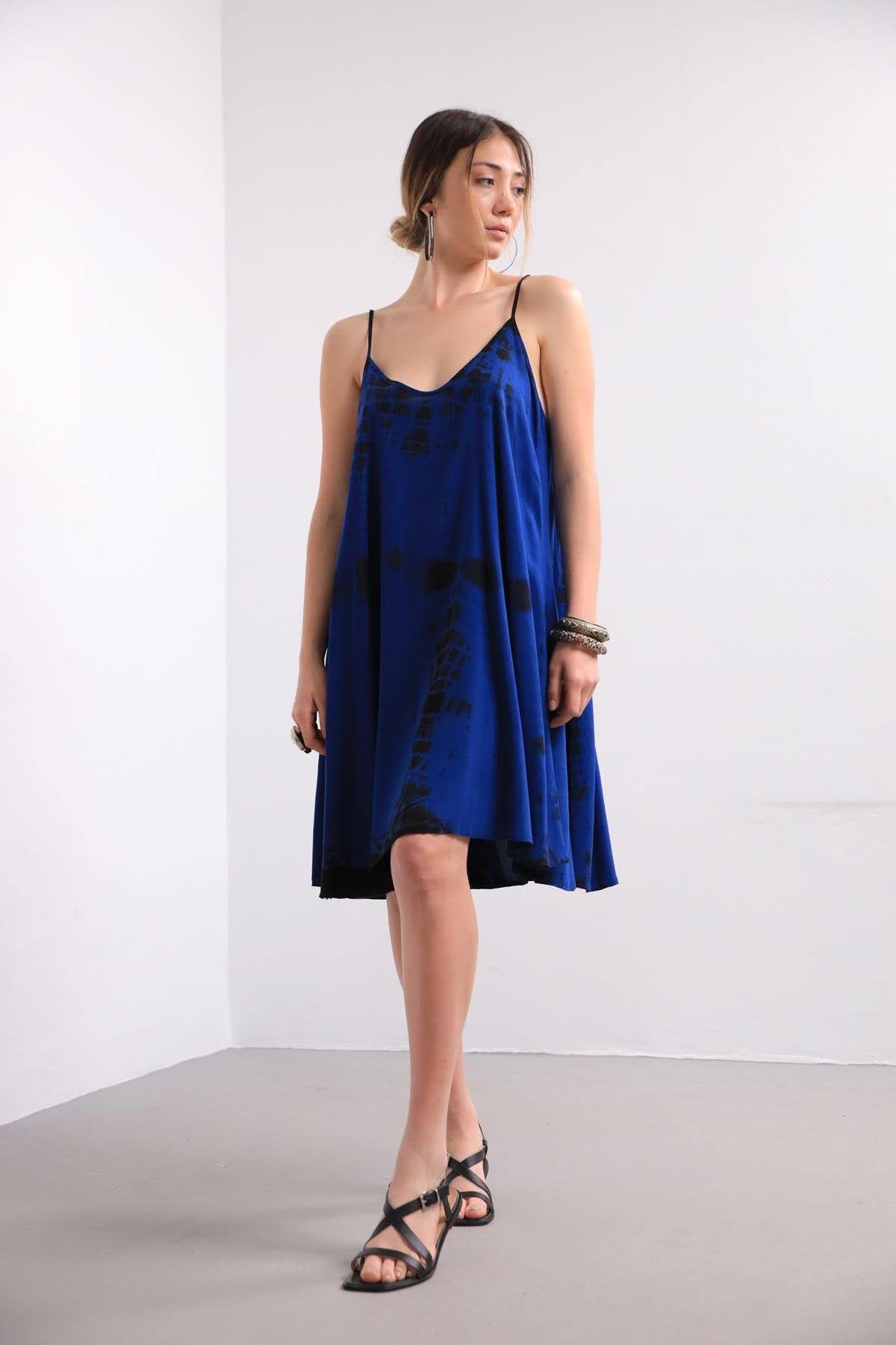 Petrol Blue Batic Detail Strappy Short Dress Petrol Blue Batic Detail Strappy Short Dress