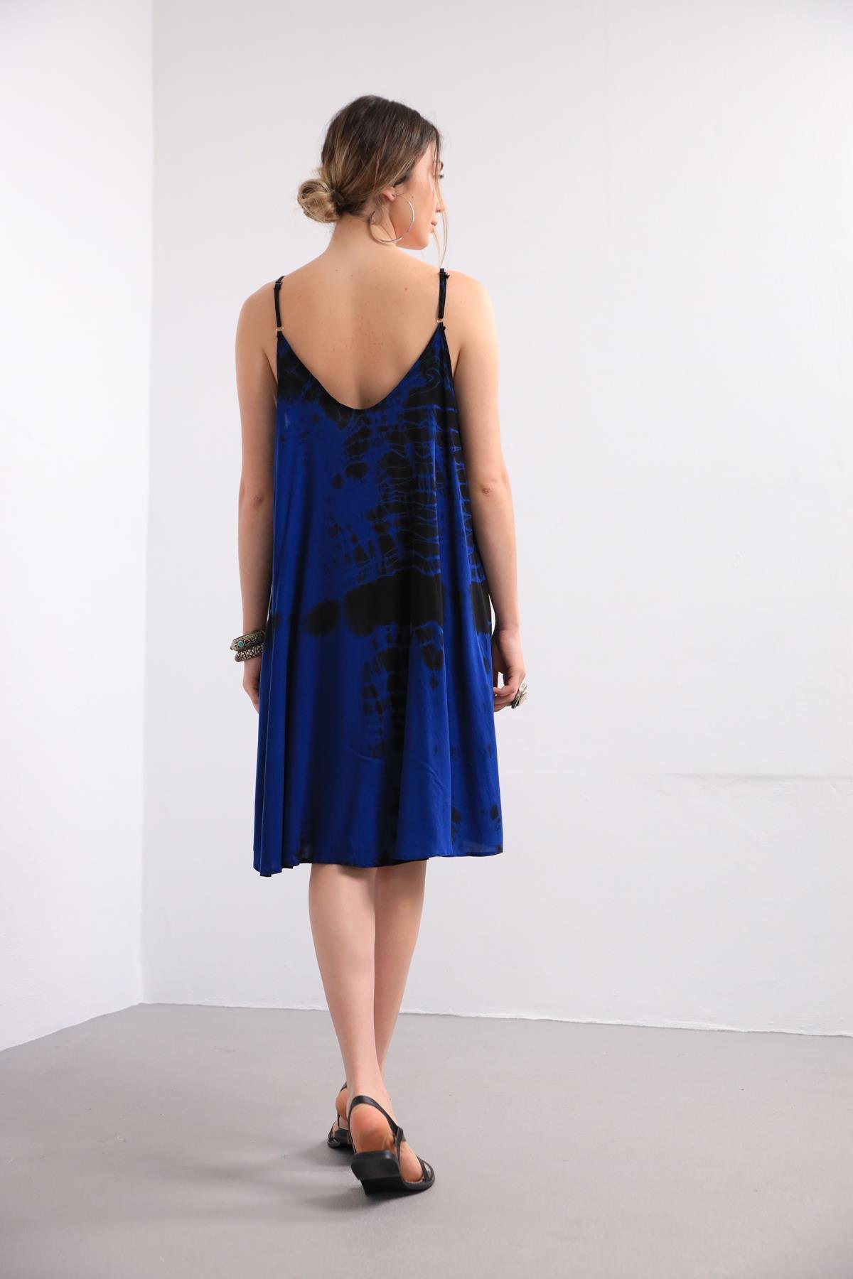 Petrol Blue Batic Detail Strappy Short Dress Petrol Blue Batic Detail Strappy Short Dress