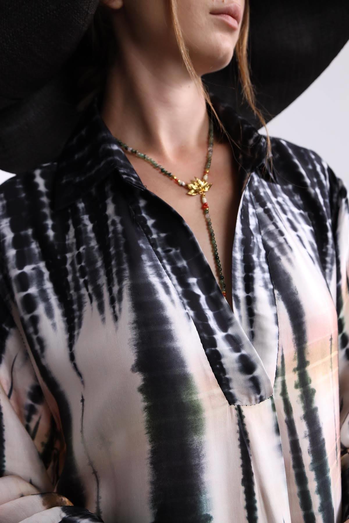 Siyah Batik Desenli Elbise - Şaman Butik Siyah Batik Desenli Elbise