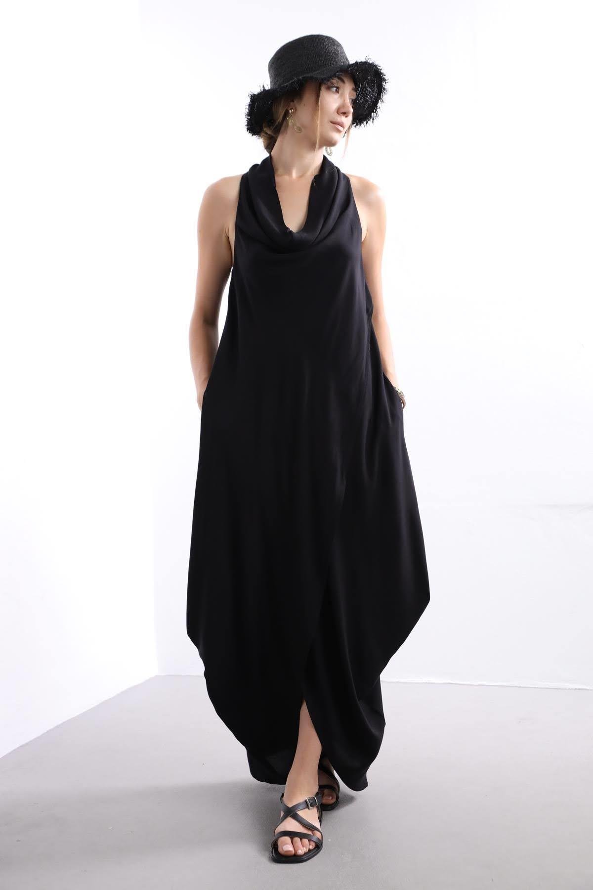 Black Cowl Neck Authentic Dress - Saman Butik | Shop Online Black Cowl Neck Authentic Dress